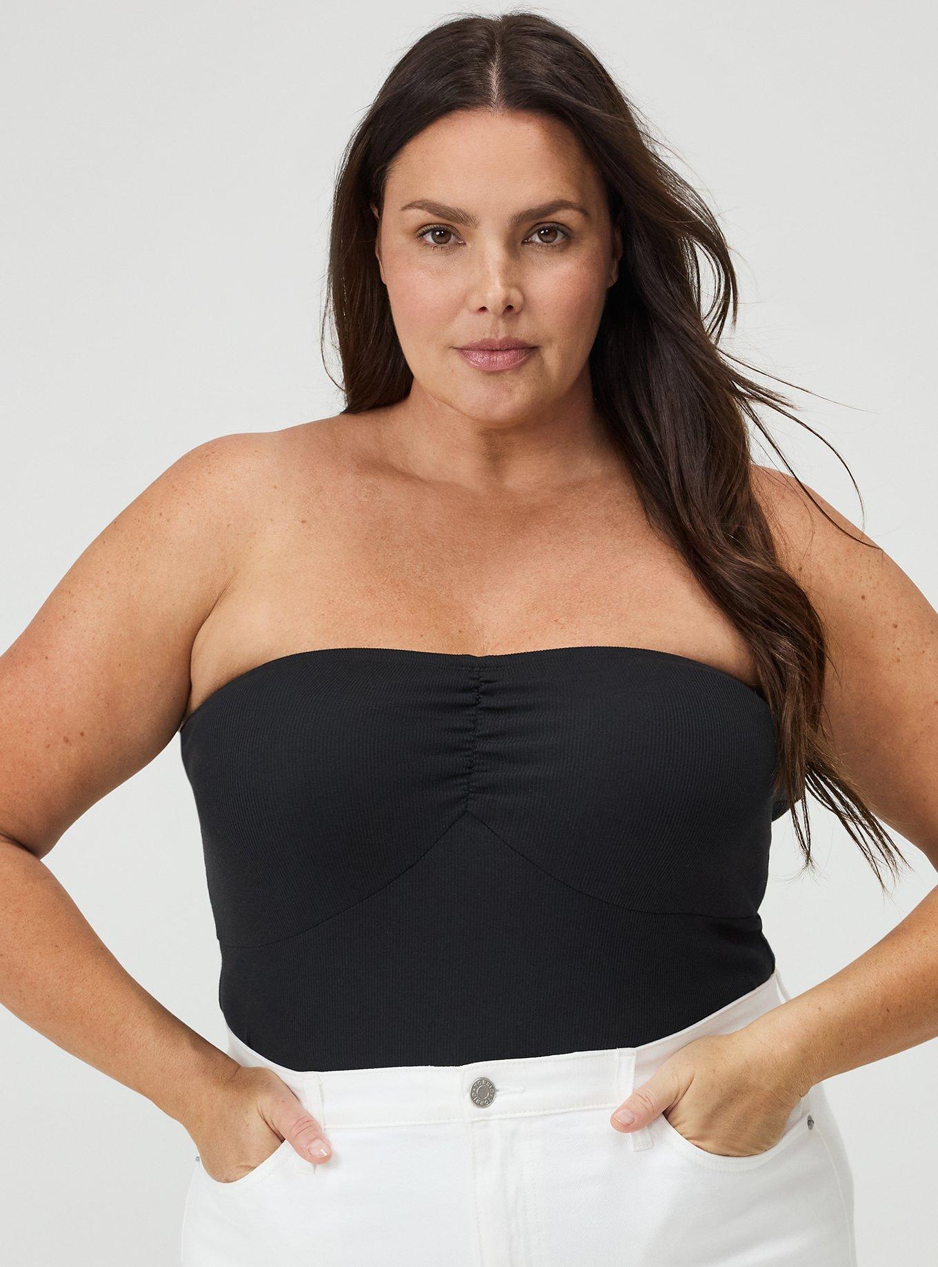 Plus Size Cotton Modal Rib Cinch Front Tube Top, DEEP BLACK, alternate