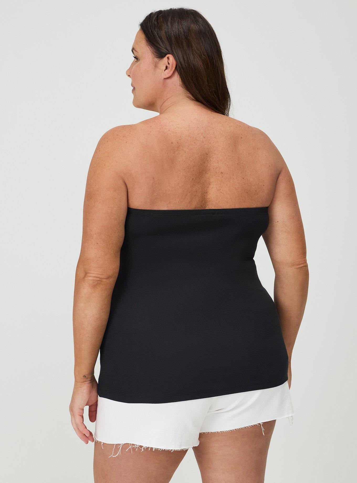 Plus Size Cotton Modal Rib Cinch Front Tube Top, DEEP BLACK, alternate