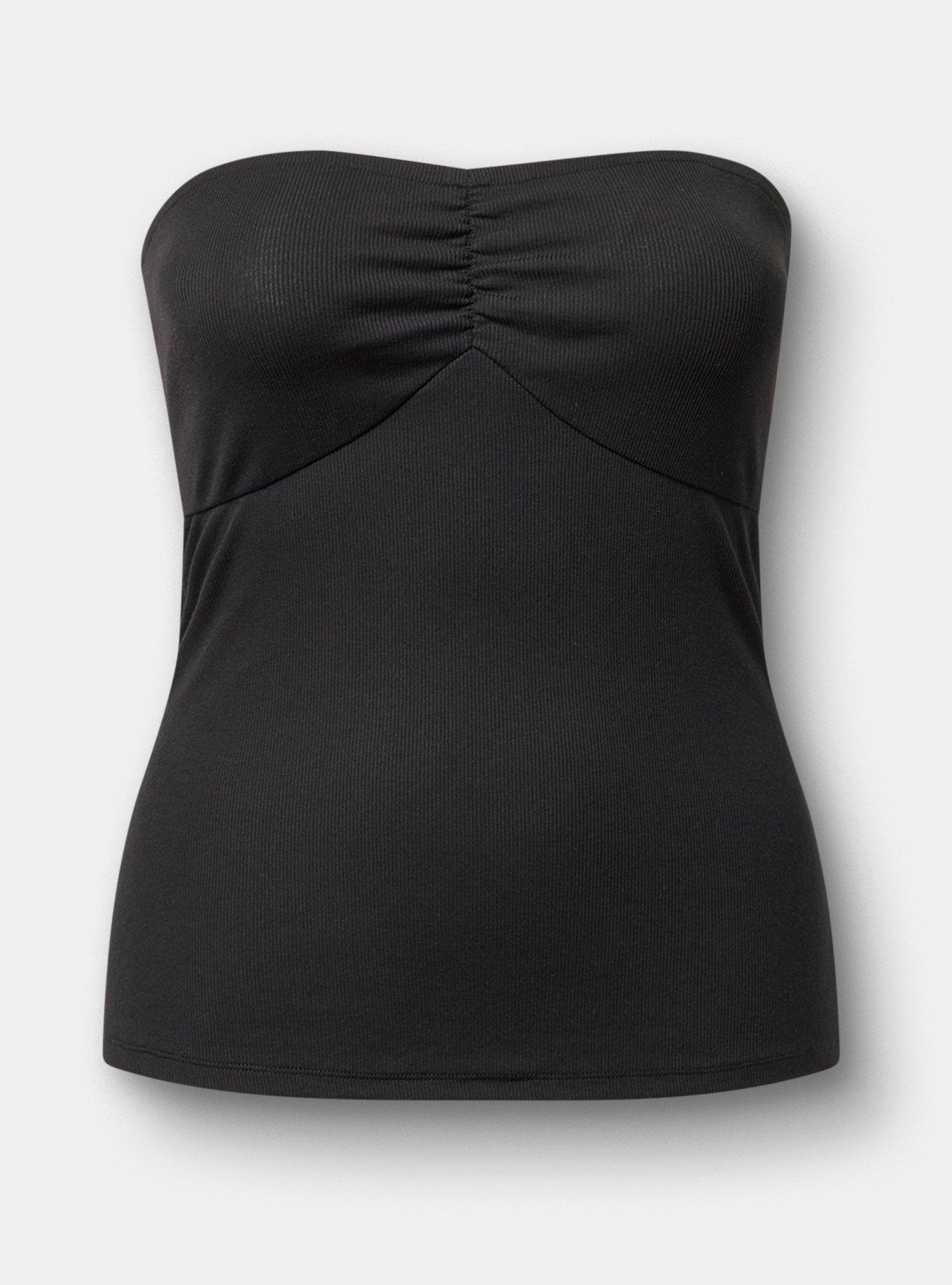 Plus Size Cotton Modal Rib Cinch Front Tube Top, DEEP BLACK, hi-res