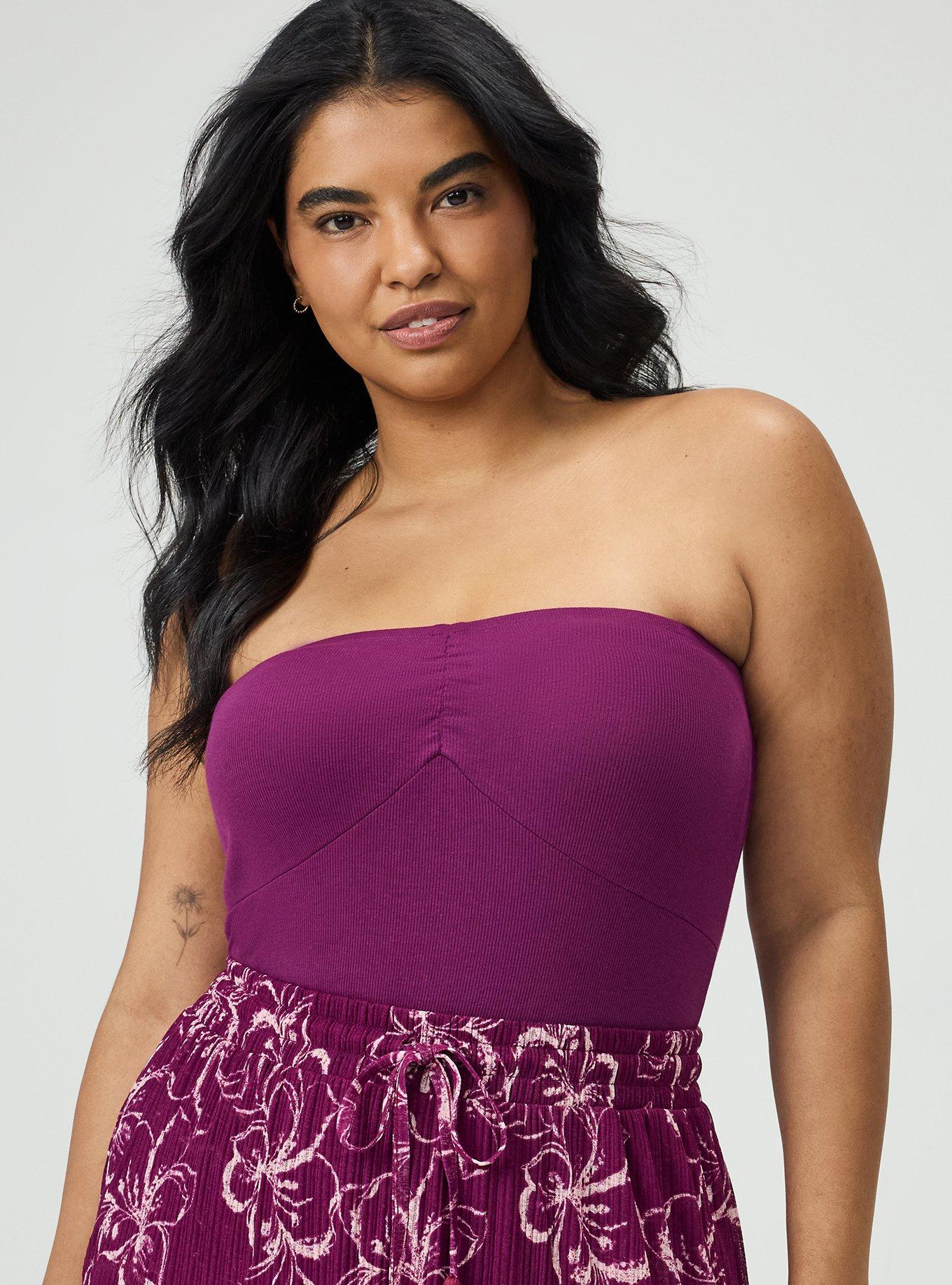 Plus Size Cotton Modal Rib Cinch Front Tube Top, PLUM CASPIA, alternate