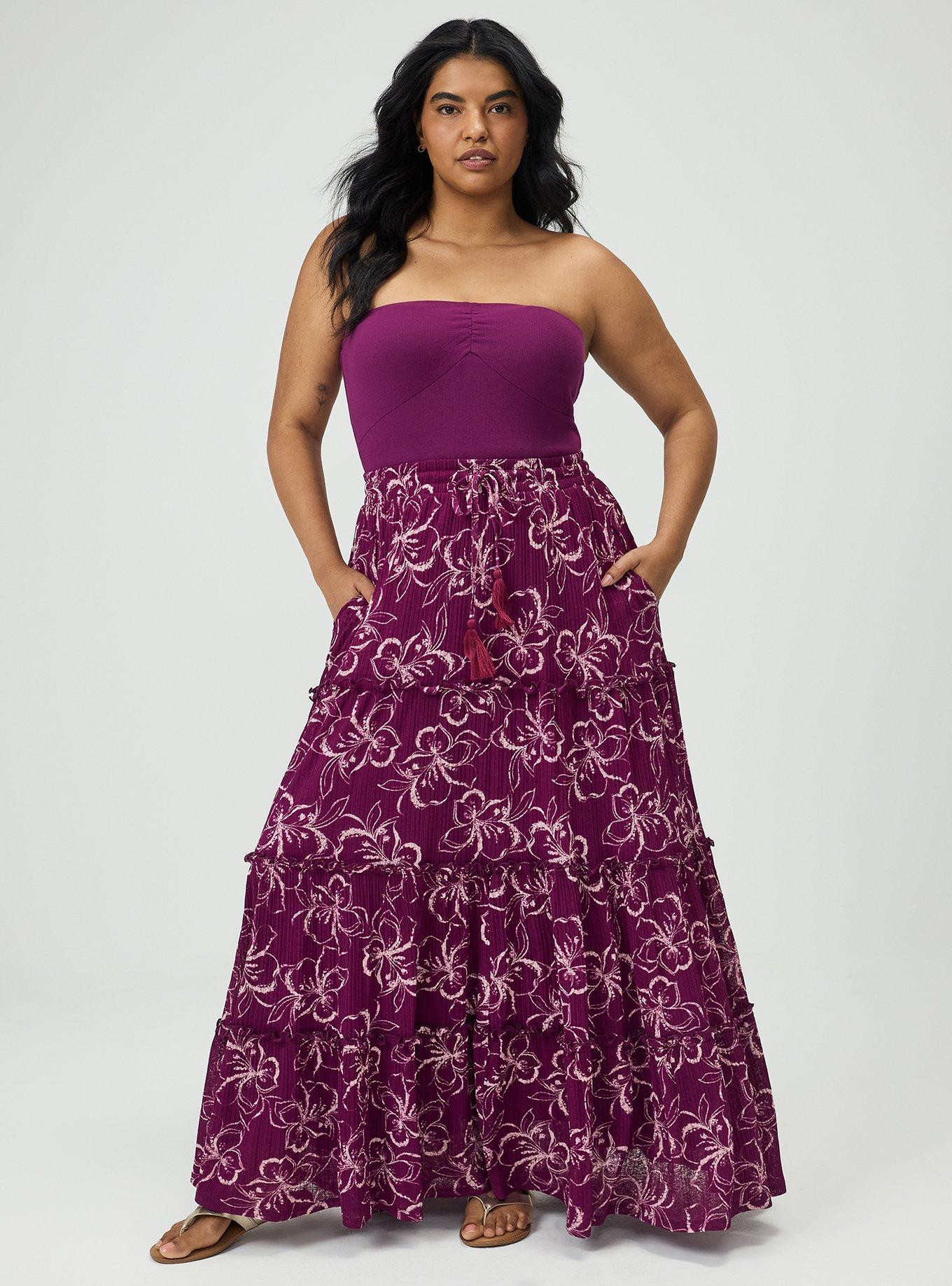 Plus Size Cotton Modal Rib Cinch Front Tube Top, PLUM CASPIA, alternate