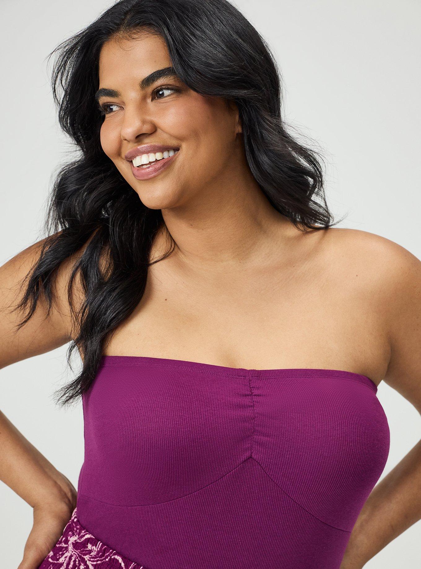Plus Size Cotton Modal Rib Cinch Front Tube Top, PLUM CASPIA, alternate
