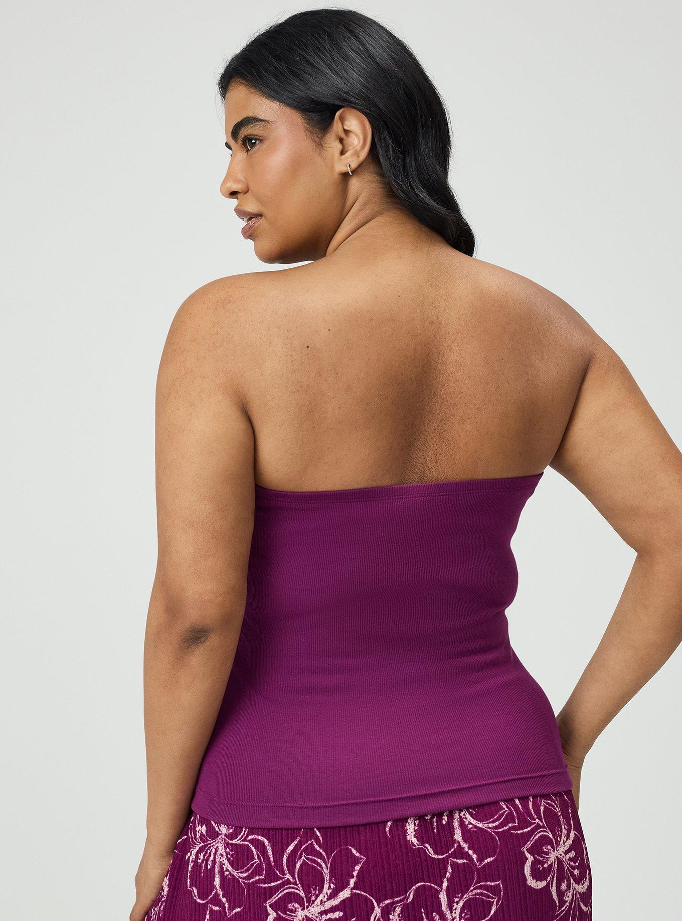 Plus Size Cotton Modal Rib Cinch Front Tube Top, PLUM CASPIA, alternate