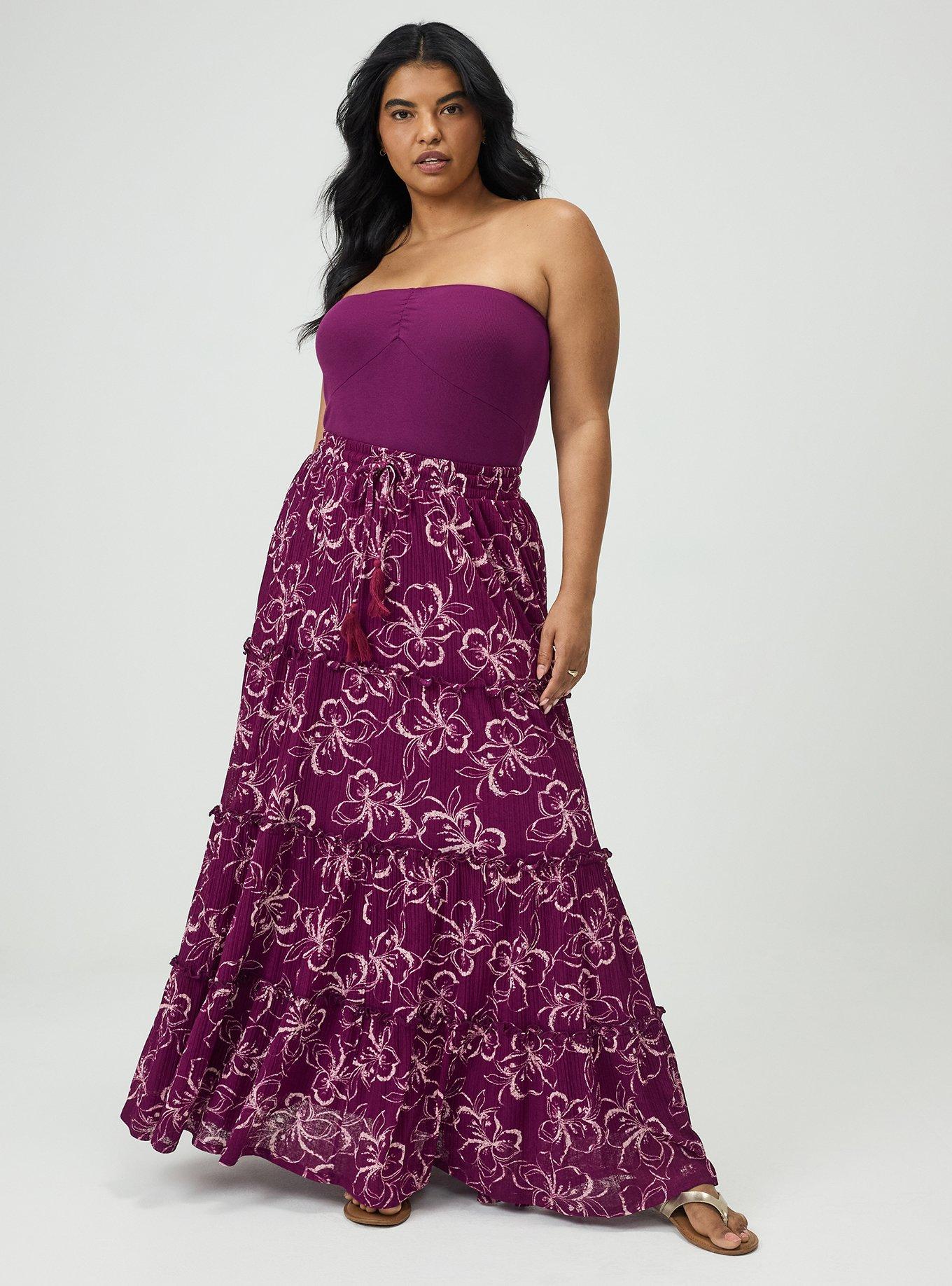 Plus Size Cotton Modal Rib Cinch Front Tube Top, PLUM CASPIA, alternate