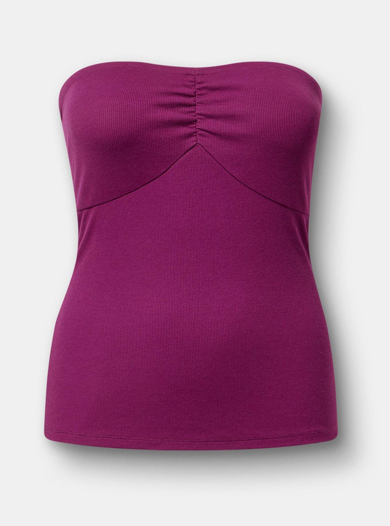 Plus Size Cotton Modal Rib Cinch Front Tube Top, PLUM CASPIA, hi-res