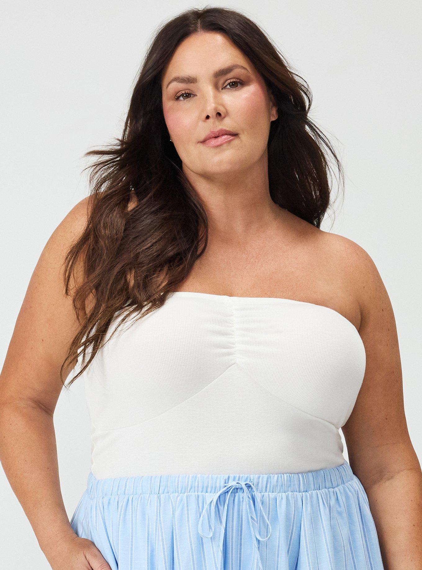 Plus Size Cotton Modal Rib Cinch Front Tube Top, BLANC DE BLANC, alternate