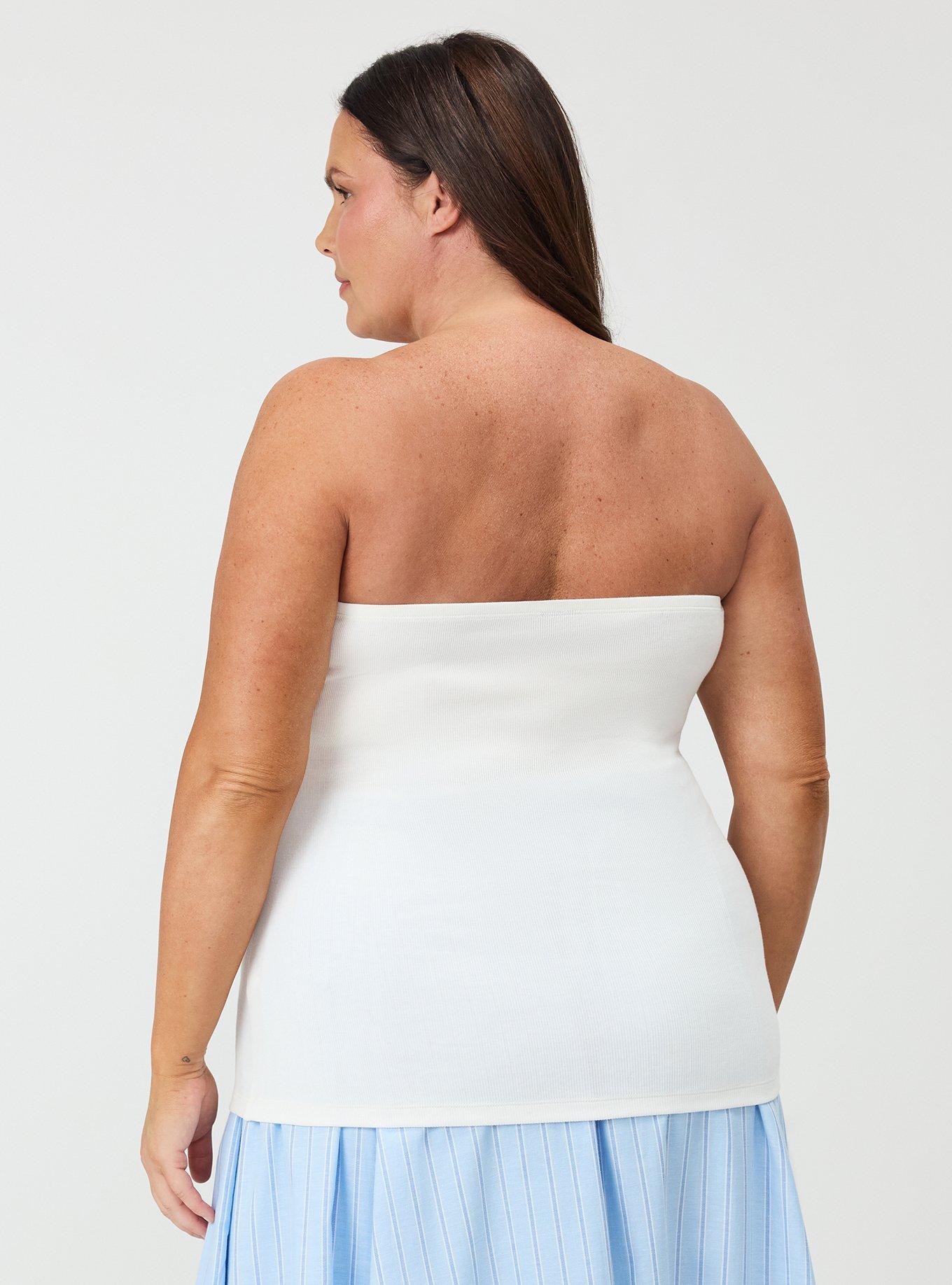 Plus Size Cotton Modal Rib Cinch Front Tube Top, BLANC DE BLANC, alternate