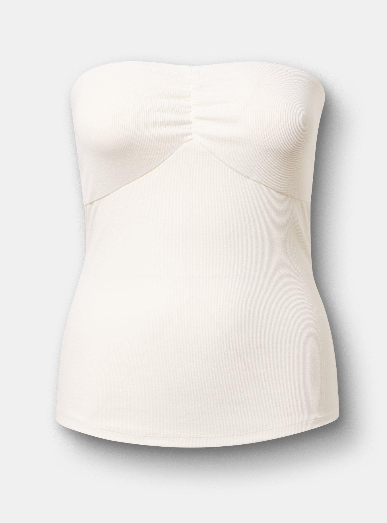 Plus Size Cotton Modal Rib Cinch Front Tube Top, BLANC DE BLANC, hi-res