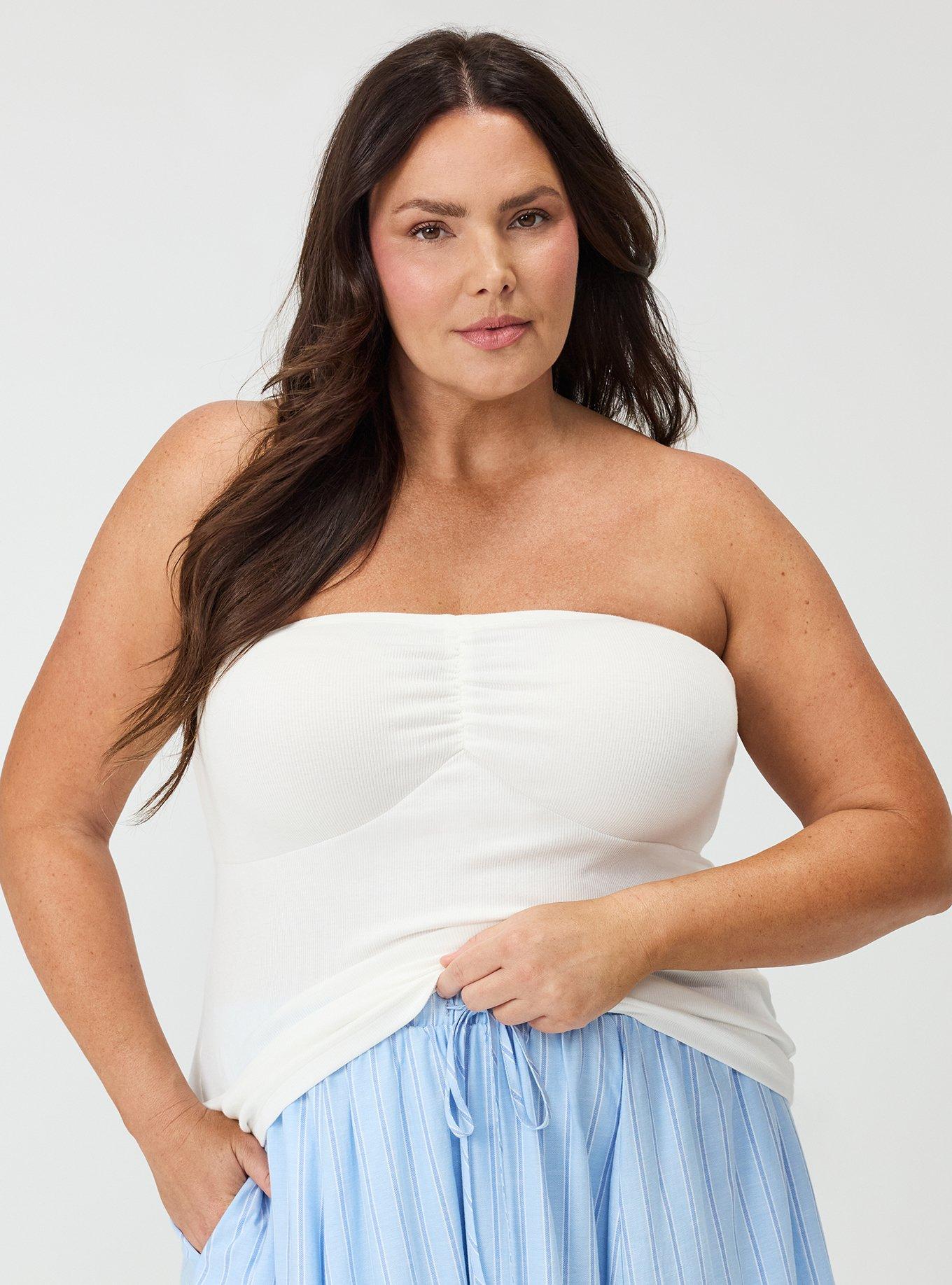 Plus Size Cotton Modal Rib Cinch Front Tube Top, BLANC DE BLANC, hi-res