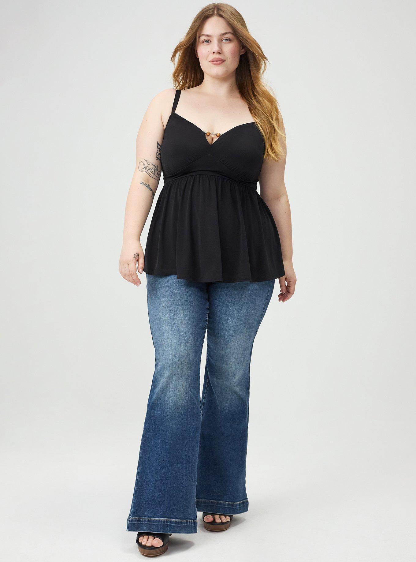 Beaded Keyhole Babydoll Top, DEEP BLACK, alternate