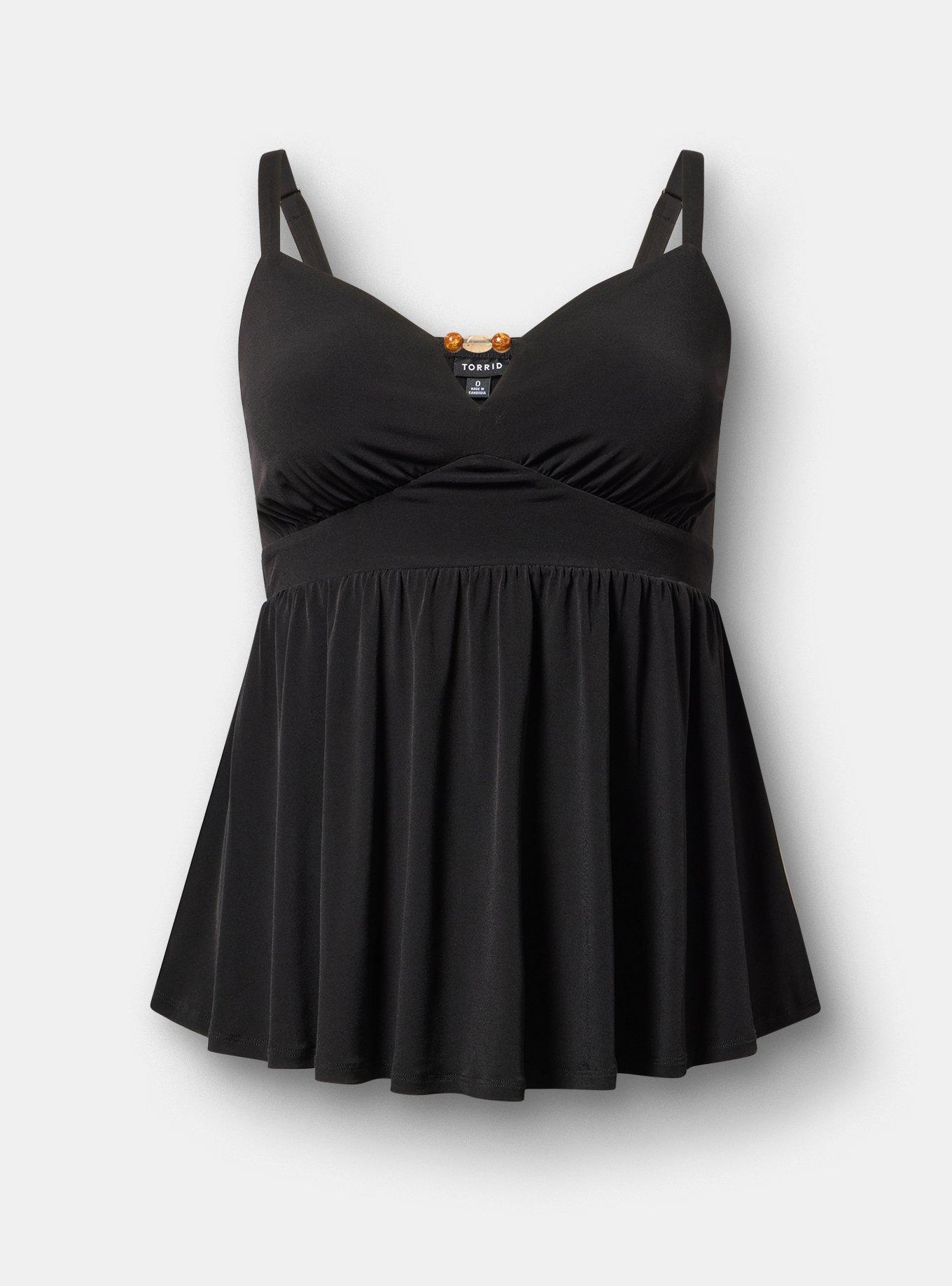 Beaded Keyhole Babydoll Top, DEEP BLACK, hi-res