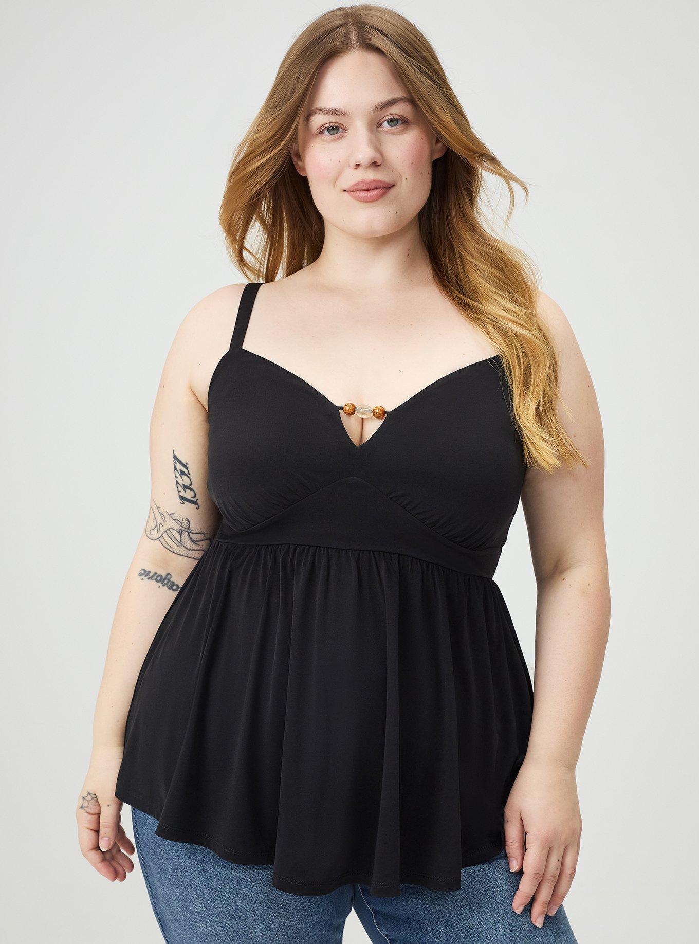 Beaded Keyhole Babydoll Top, DEEP BLACK, hi-res