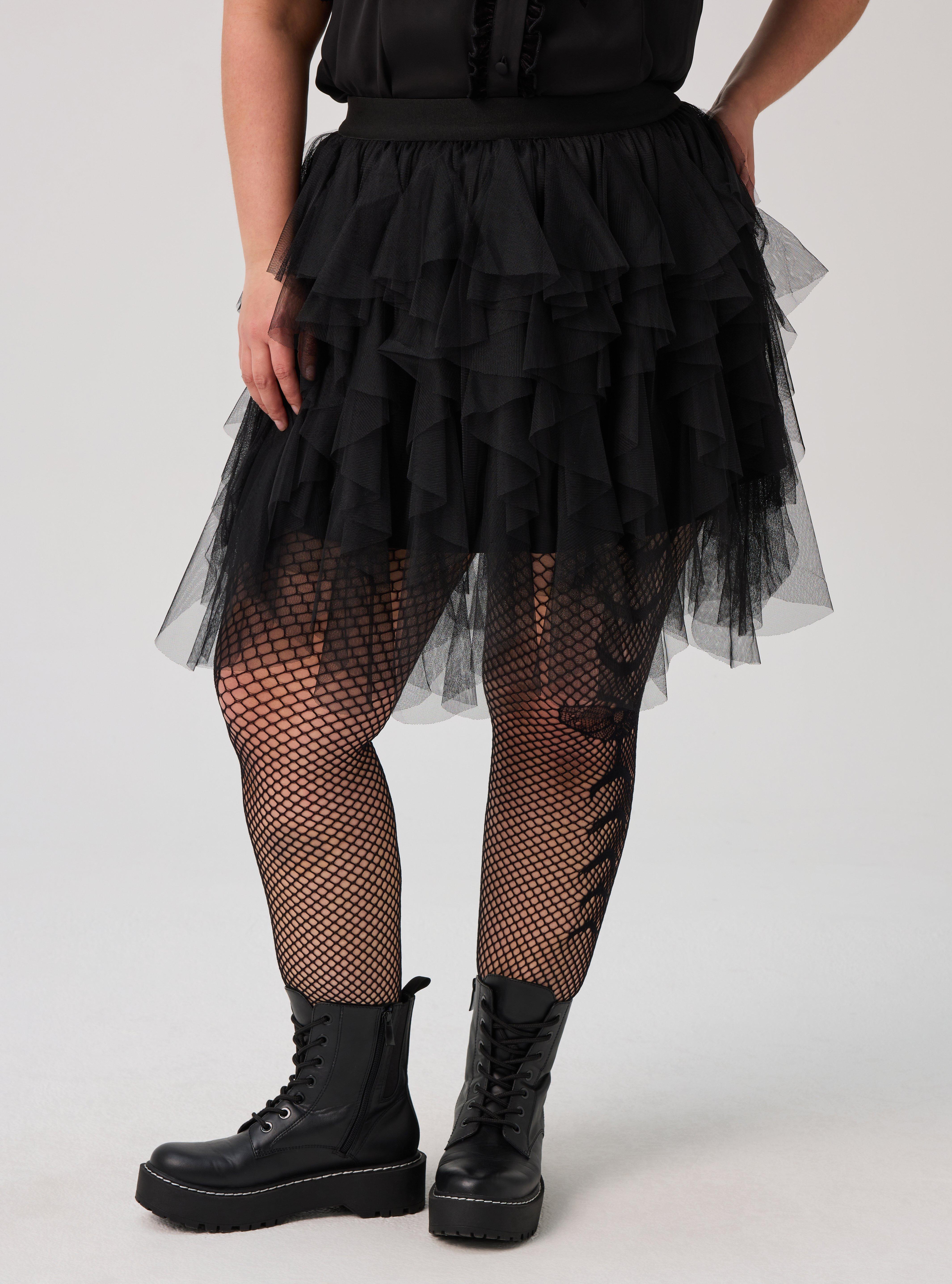 Nightfall Ruffled Tulle Mini Skirt, DEEP BLACK, alternate