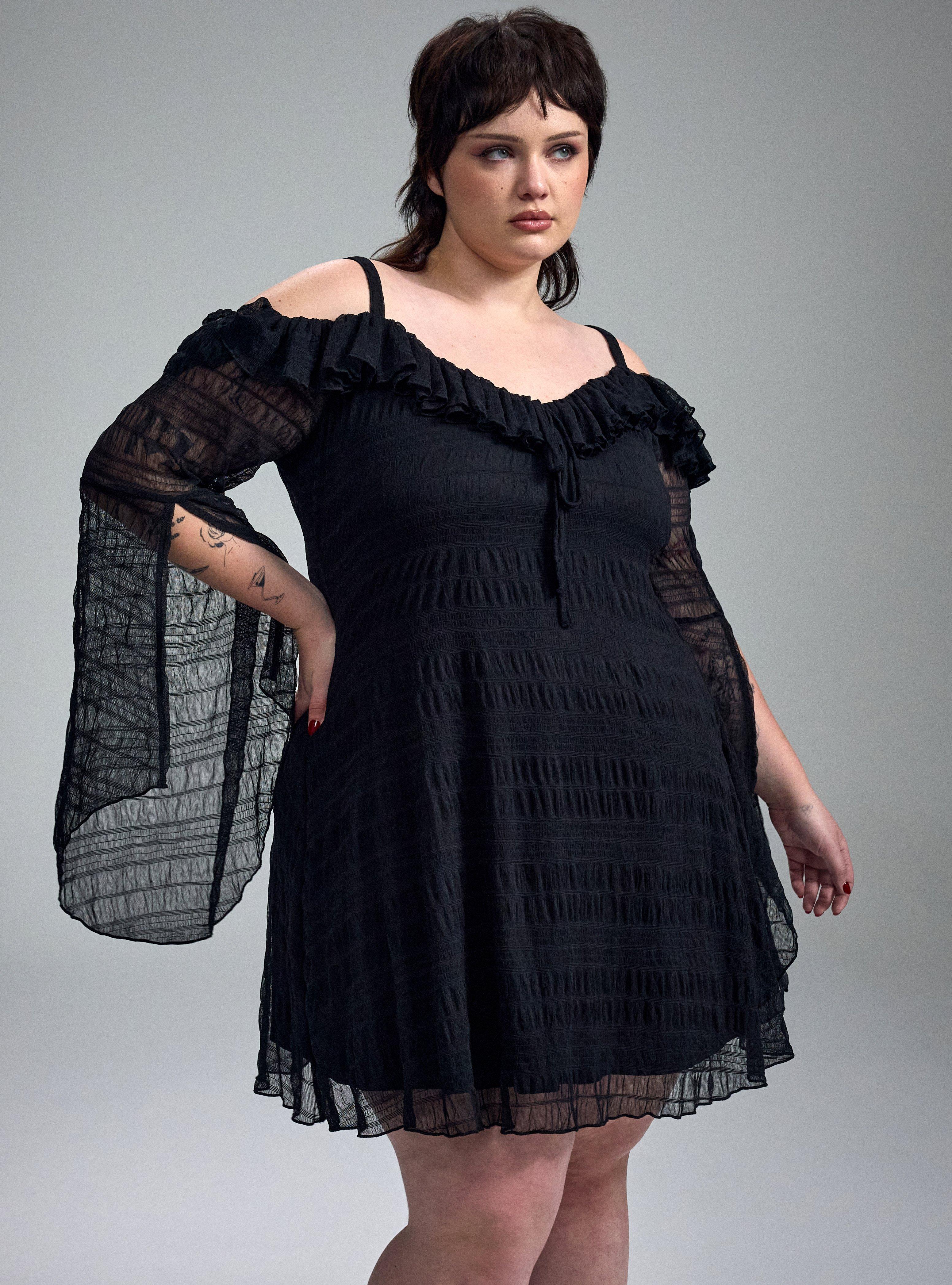 Nightfall Shoulder Ruffle Mini Dress, DEEP BLACK, alternate