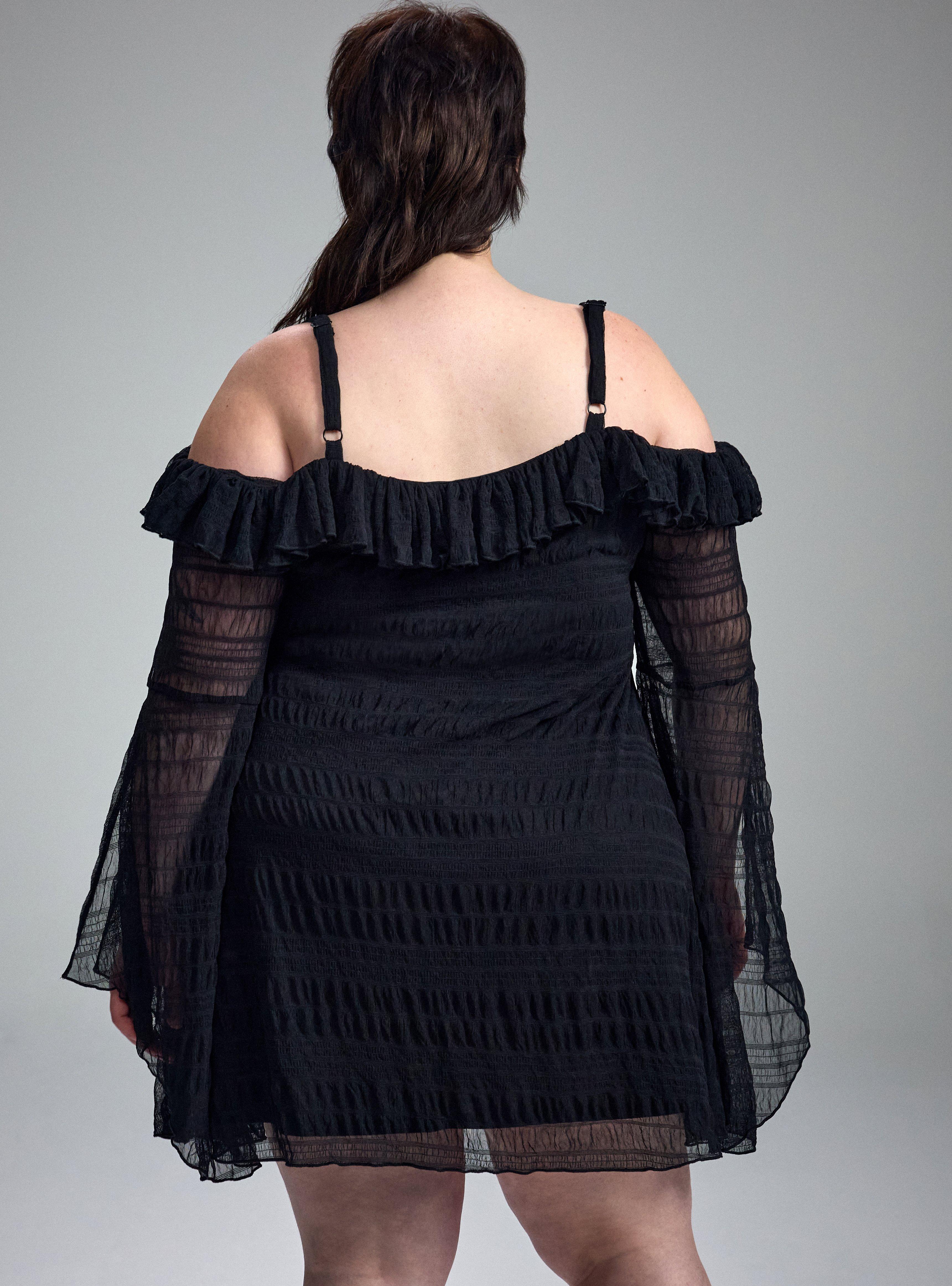 Nightfall Shoulder Ruffle Mini Dress, DEEP BLACK, alternate