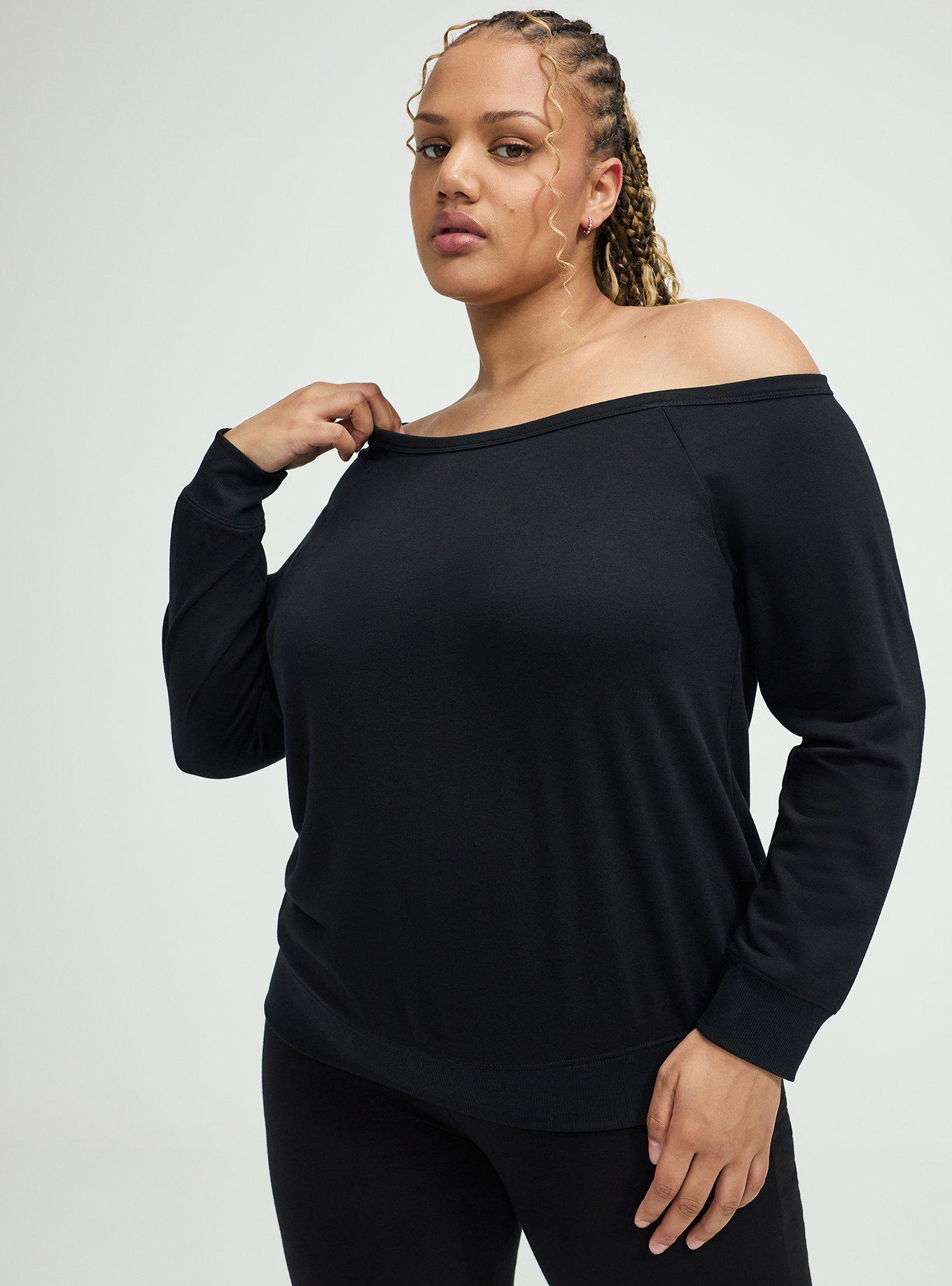 Callie Off-Shoulder Sweatshirt, DEEP BLACK, hi-res