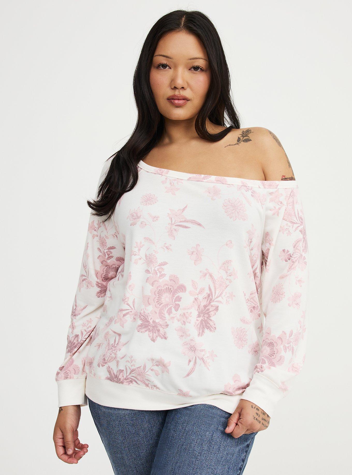 Callie Off-Shoulder Sweatshirt, HOLIDAY VINES PINK, hi-res