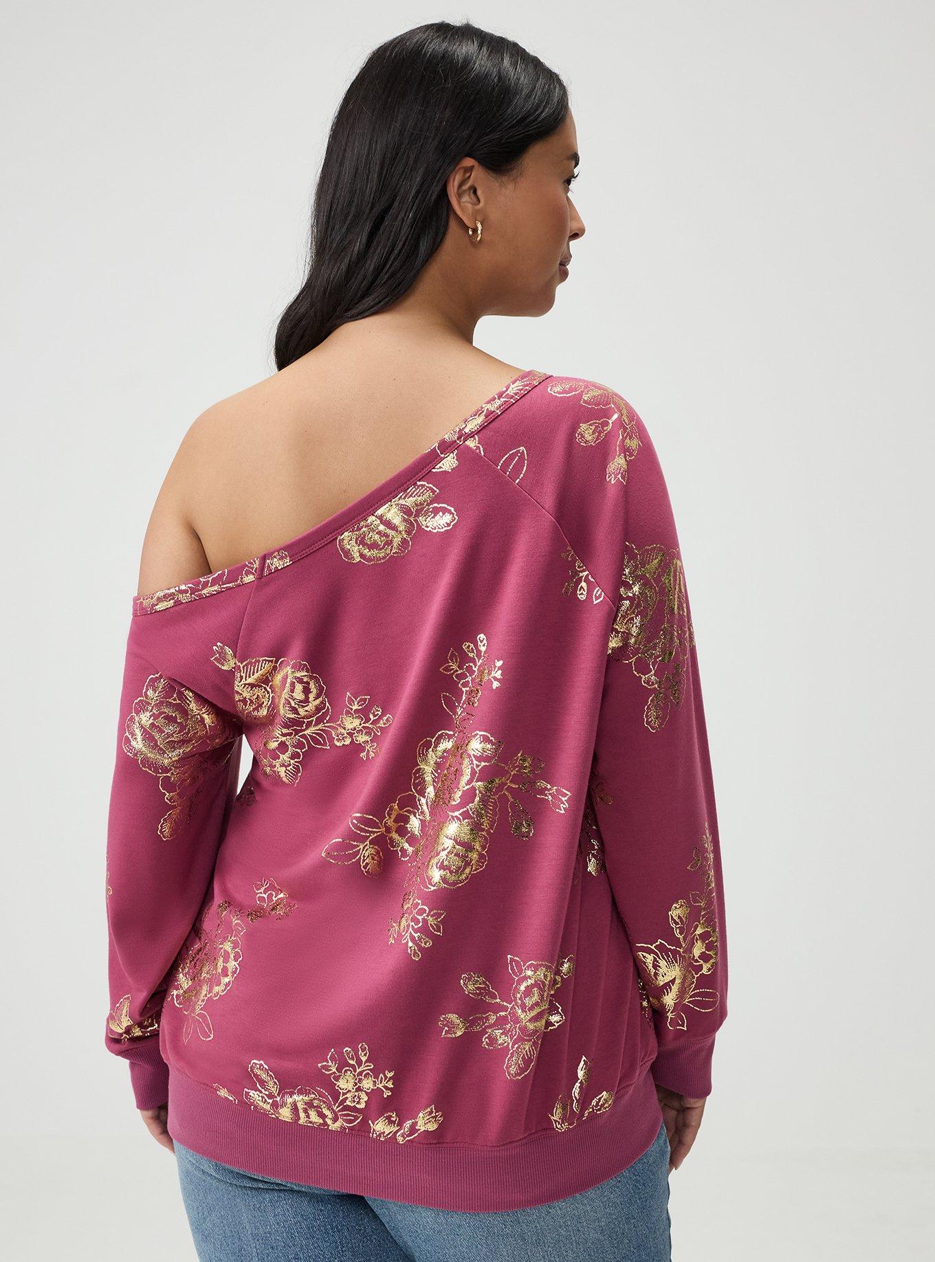 Callie Off-Shoulder Sweatshirt, SOLO FLORAL PLUM, alternate