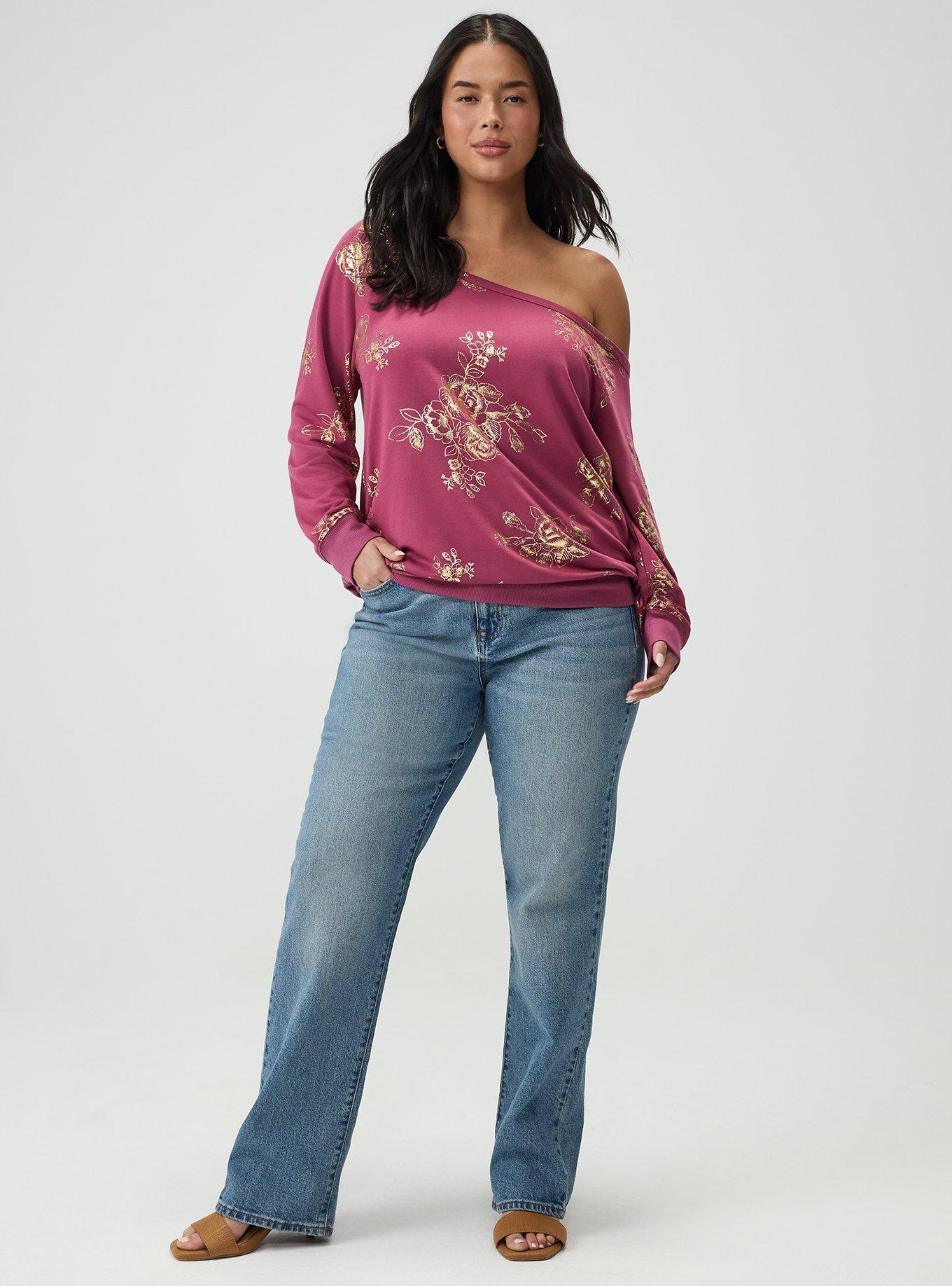 Callie Off-Shoulder Sweatshirt, SOLO FLORAL PLUM, alternate