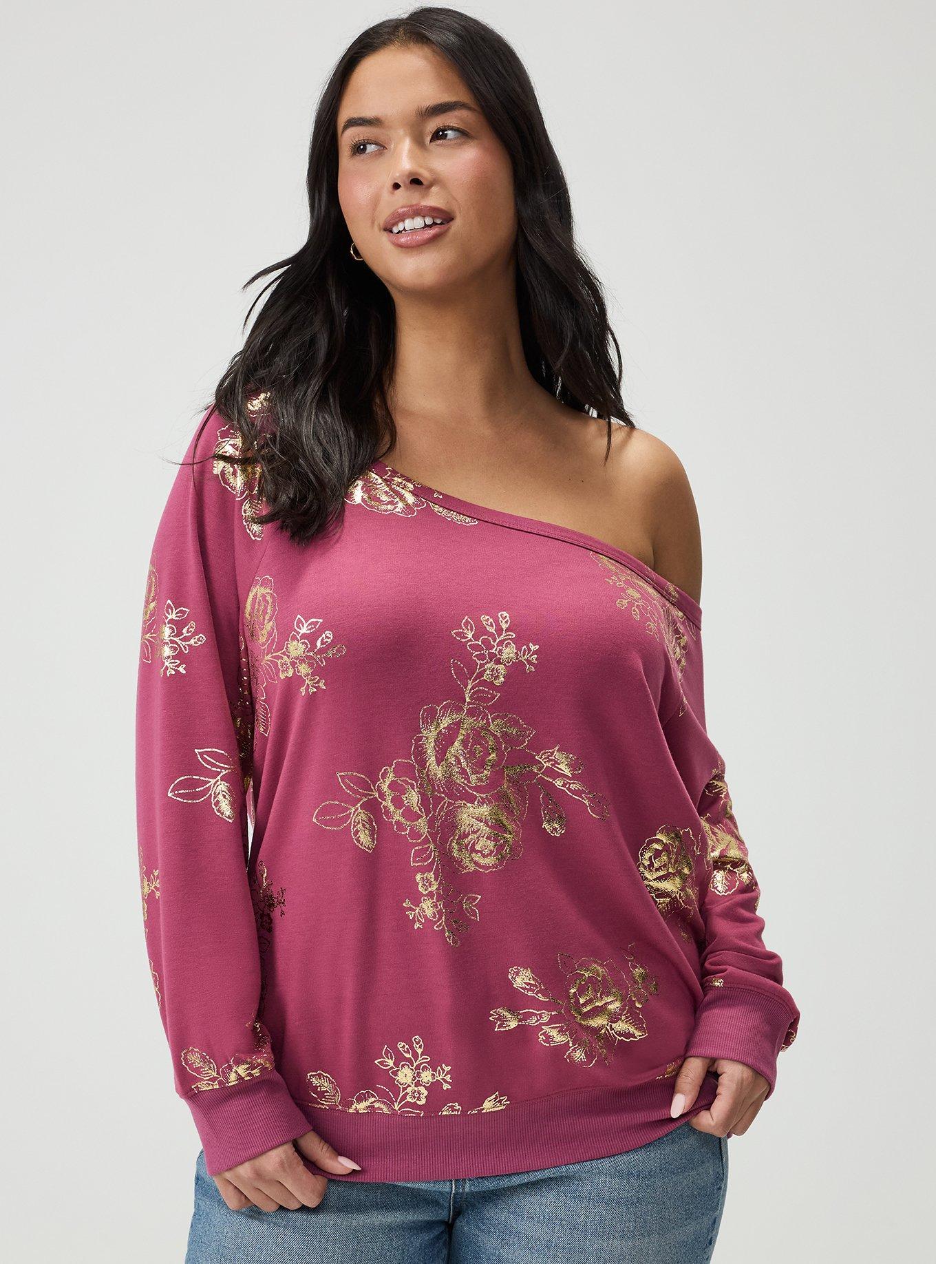Callie Off-Shoulder Sweatshirt, SOLO FLORAL PLUM, hi-res