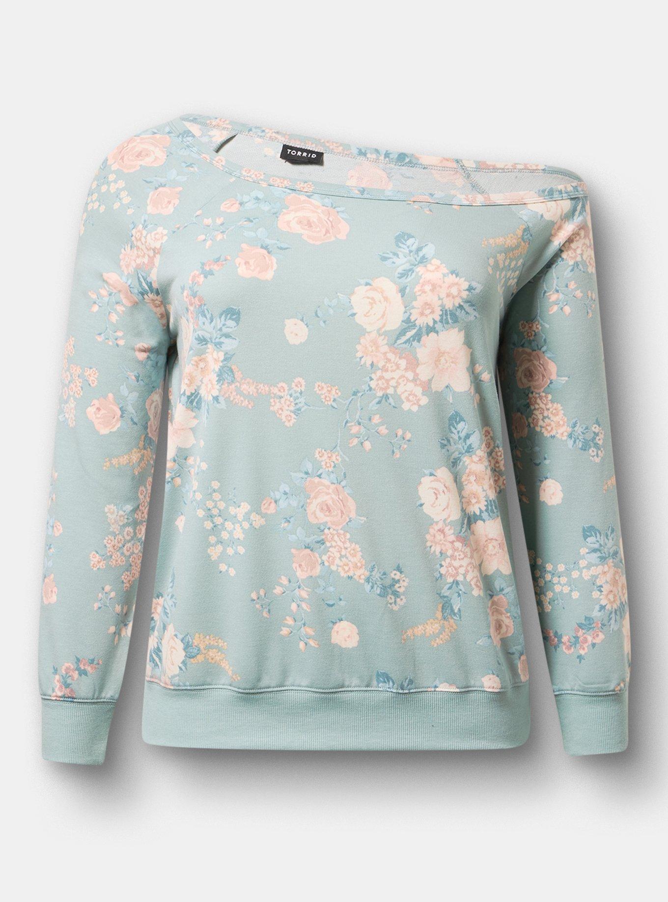 Callie Off-Shoulder Sweatshirt, WILD BOUQUET MINT, flat
