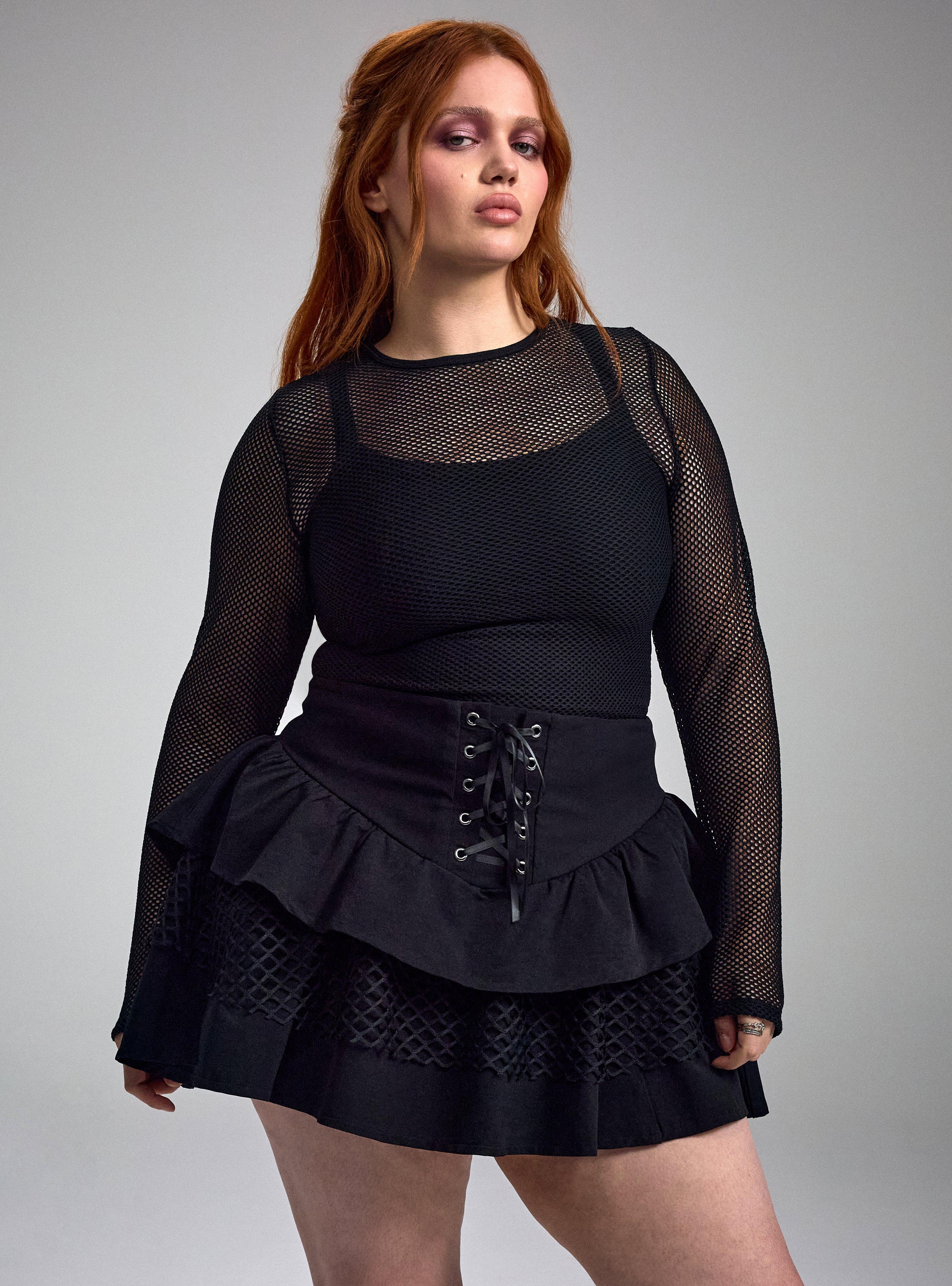 Nightfall Long Sleeve Fishnet Crop Top, DEEP BLACK, alternate