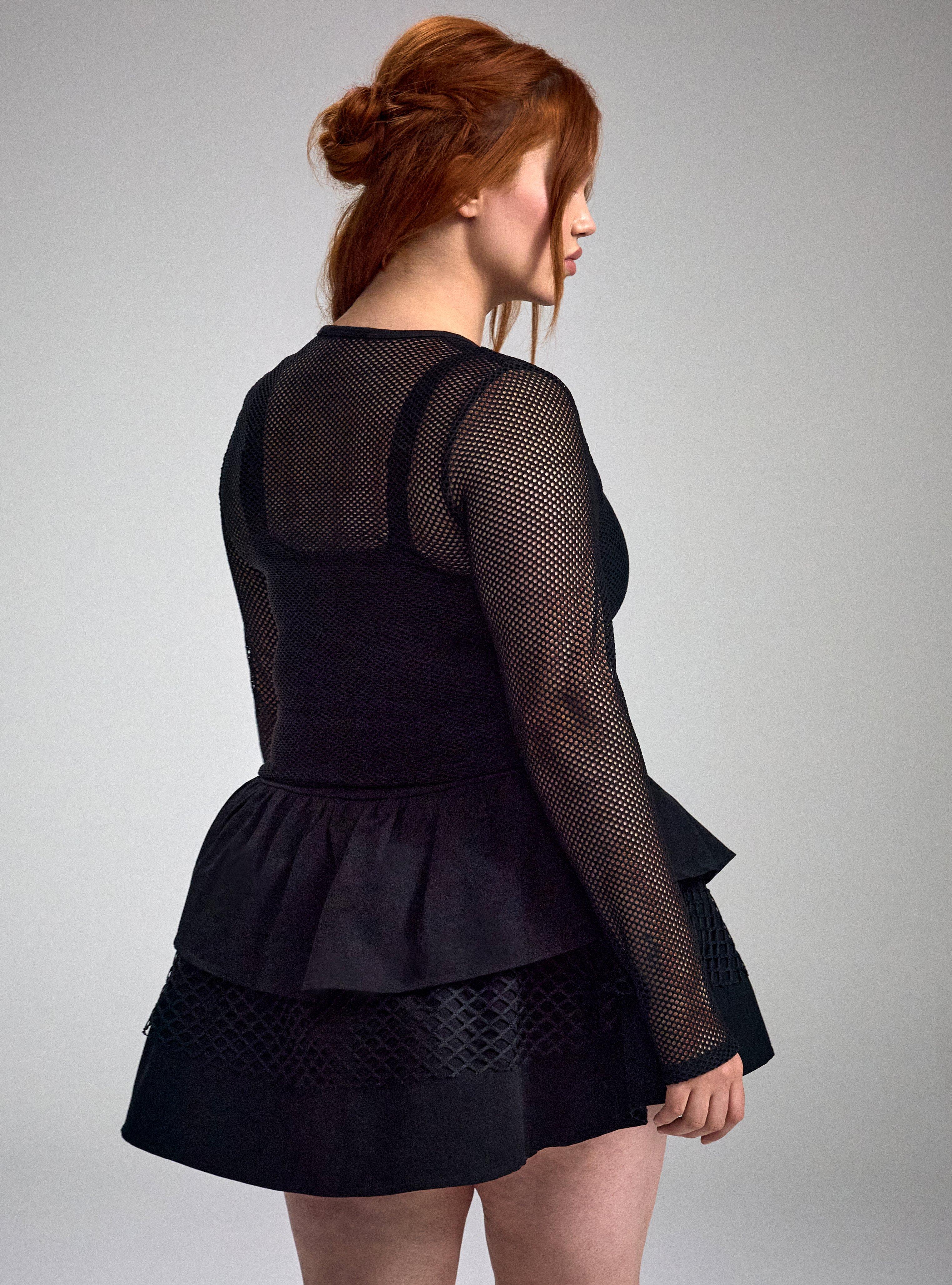 Nightfall Long Sleeve Fishnet Crop Top, DEEP BLACK, alternate