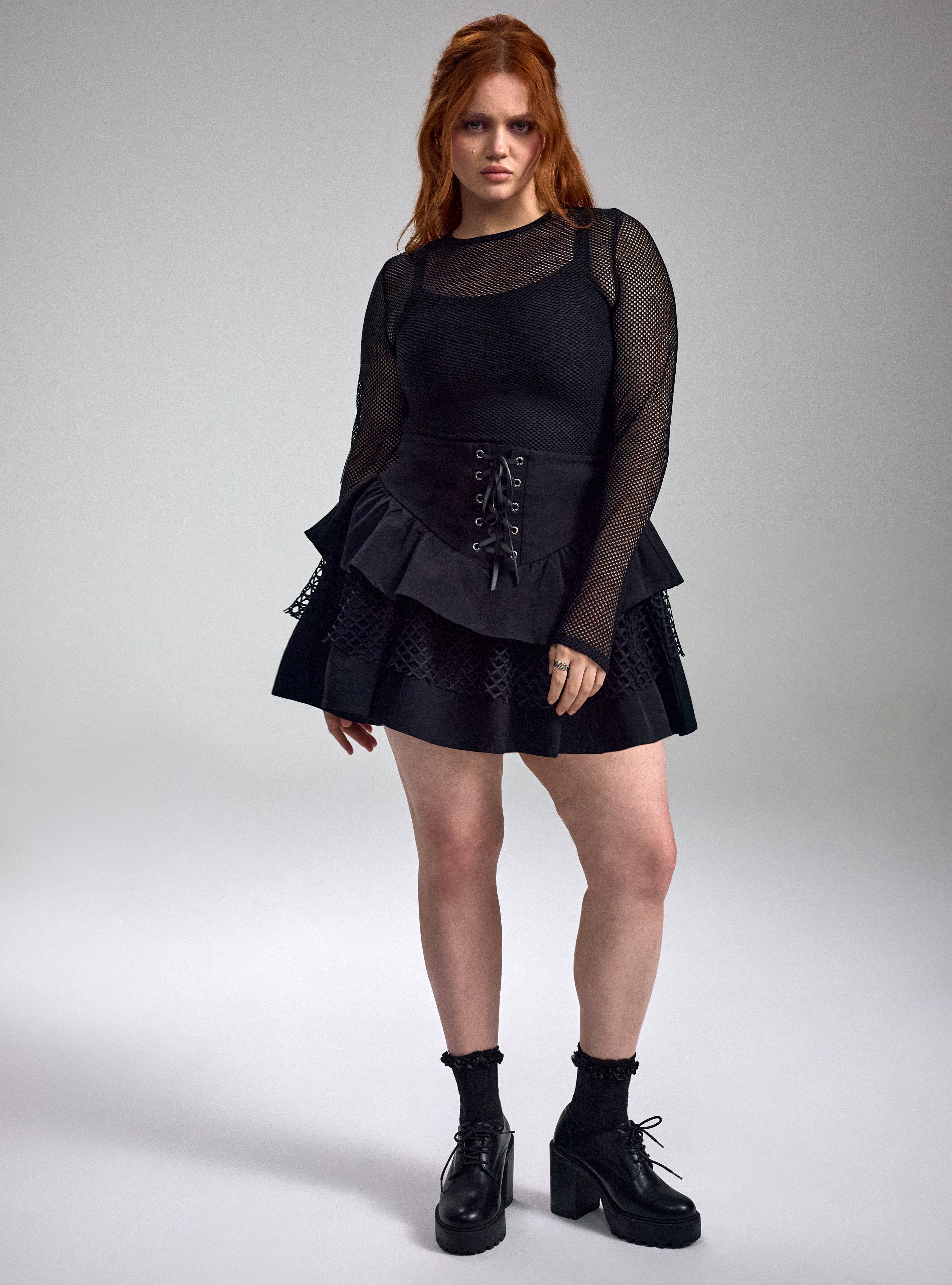 Nightfall Long Sleeve Fishnet Crop Top, DEEP BLACK, alternate