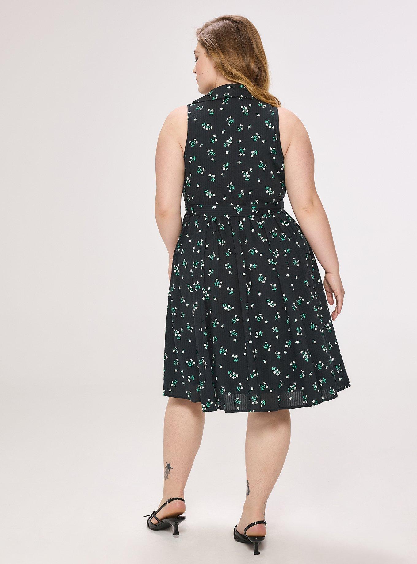 Retro Chic Collared Button Front Midi Dress, CORALINE FLORAL BLACK, alternate