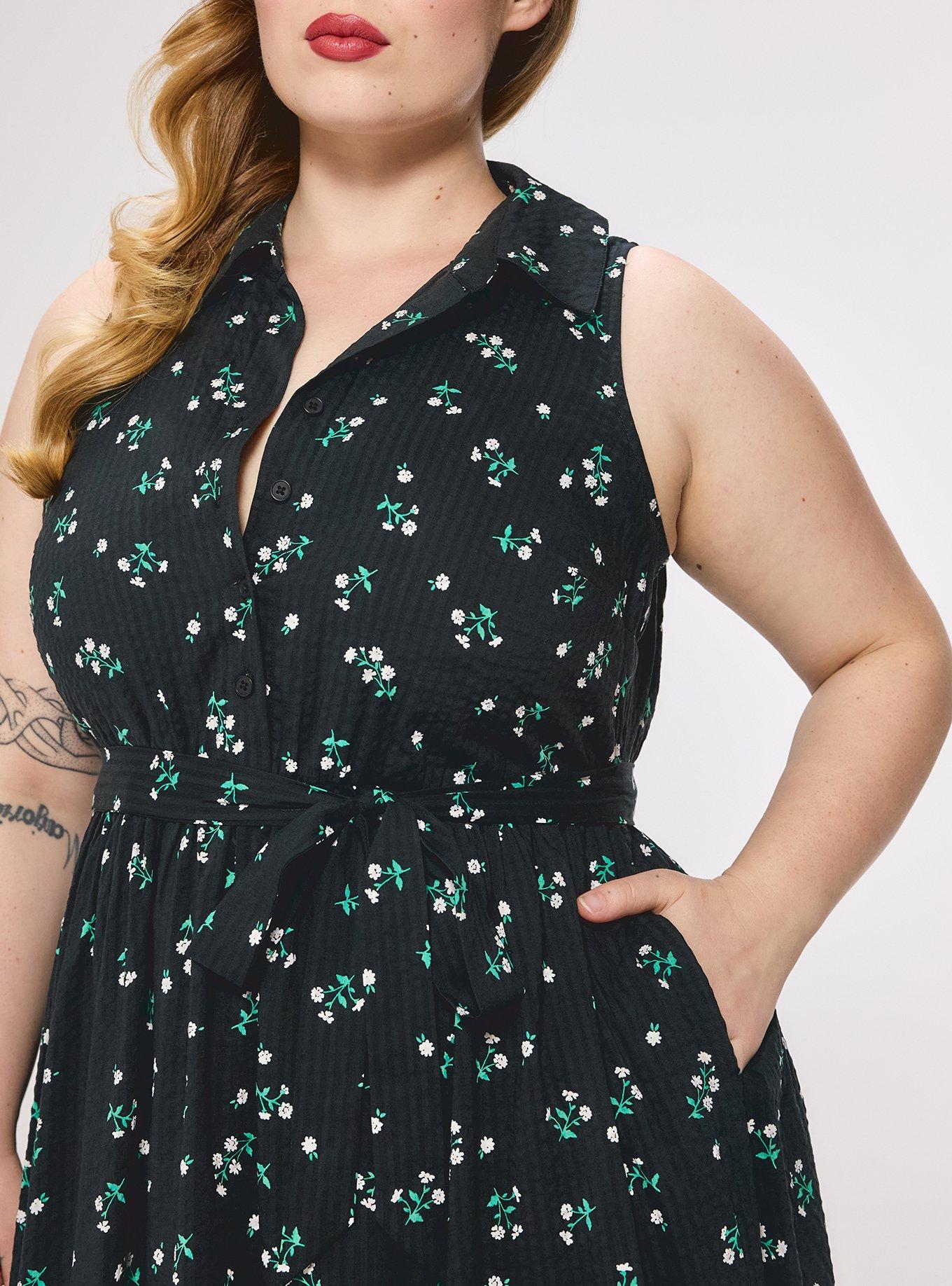 Retro Chic Collared Button Front Midi Dress, CORALINE FLORAL BLACK, alternate