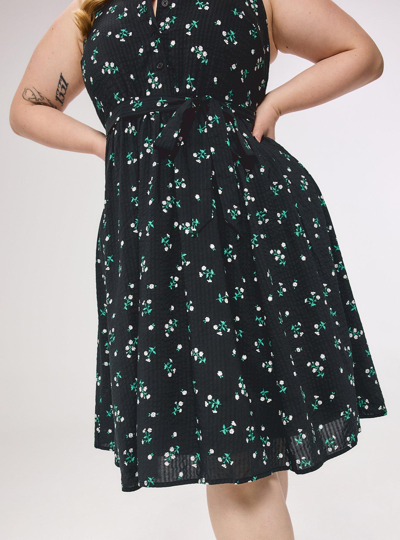 Retro Chic Collared Button Front Midi Dress, CORALINE FLORAL BLACK, alternate