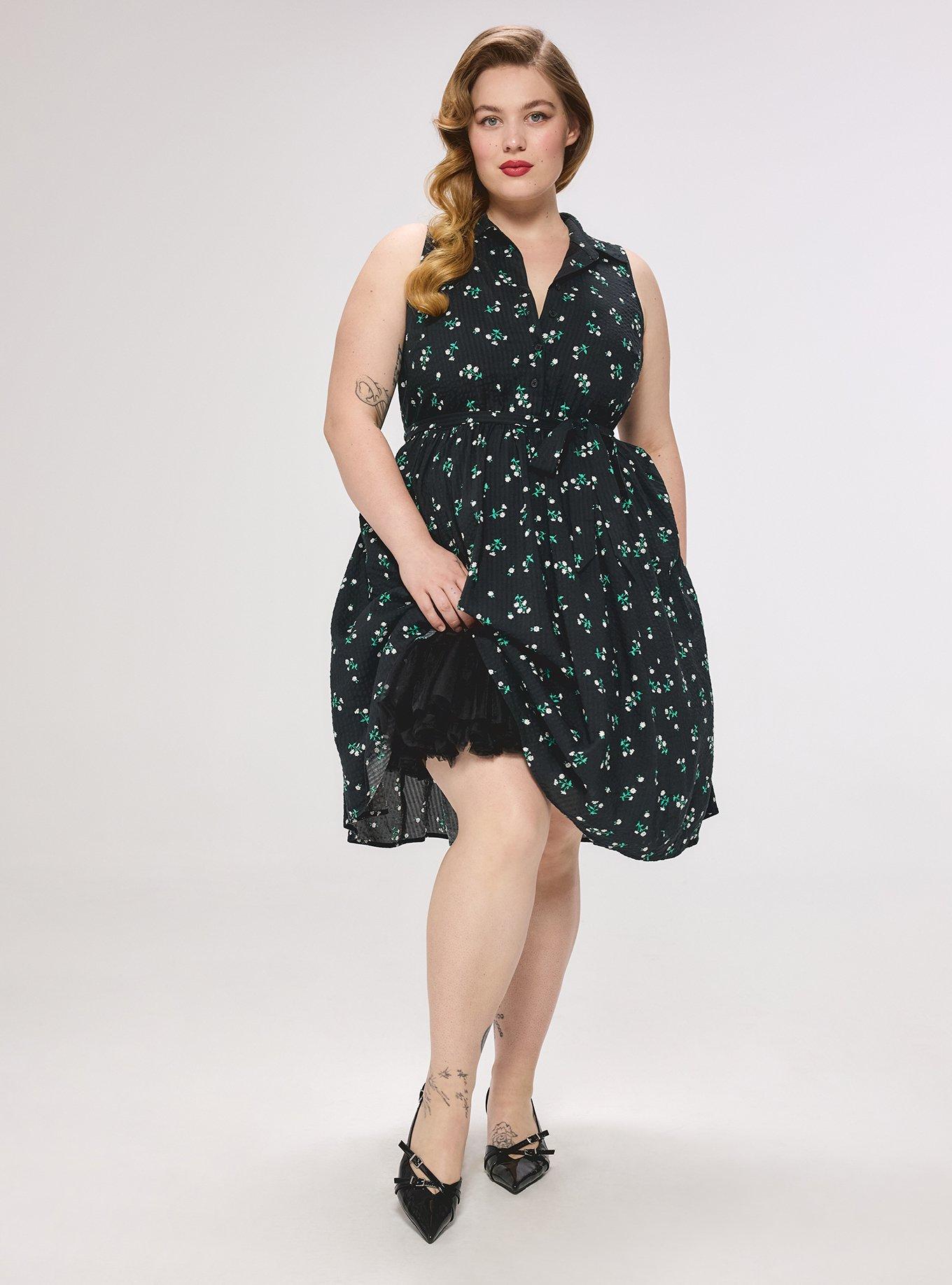 Retro Chic Collared Button Front Midi Dress, CORALINE FLORAL BLACK, alternate