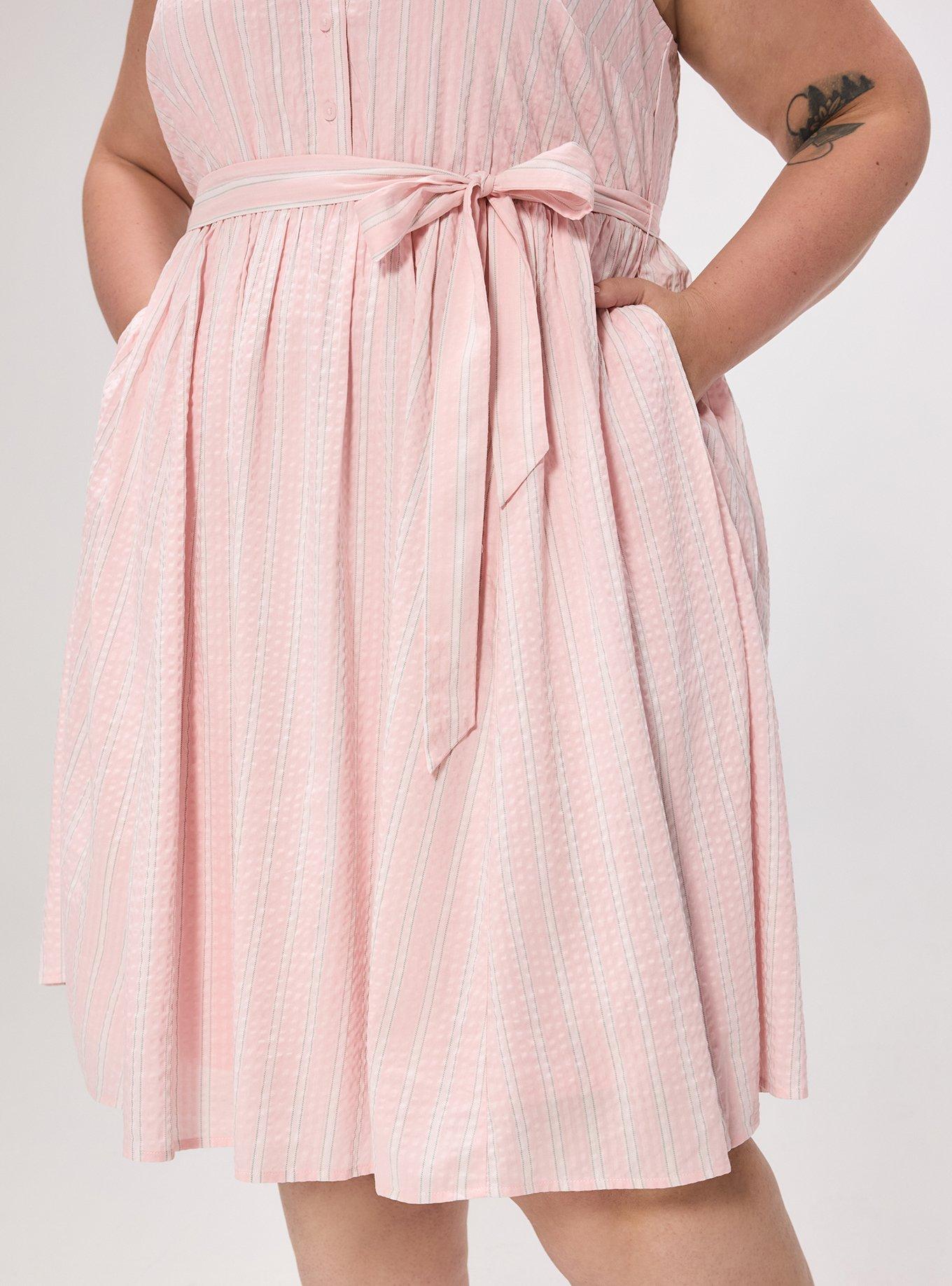 Retro Chic Collared Button Front Midi Dress, LENNY STRIPE PINK ALMOND BLOSSOM, alternate