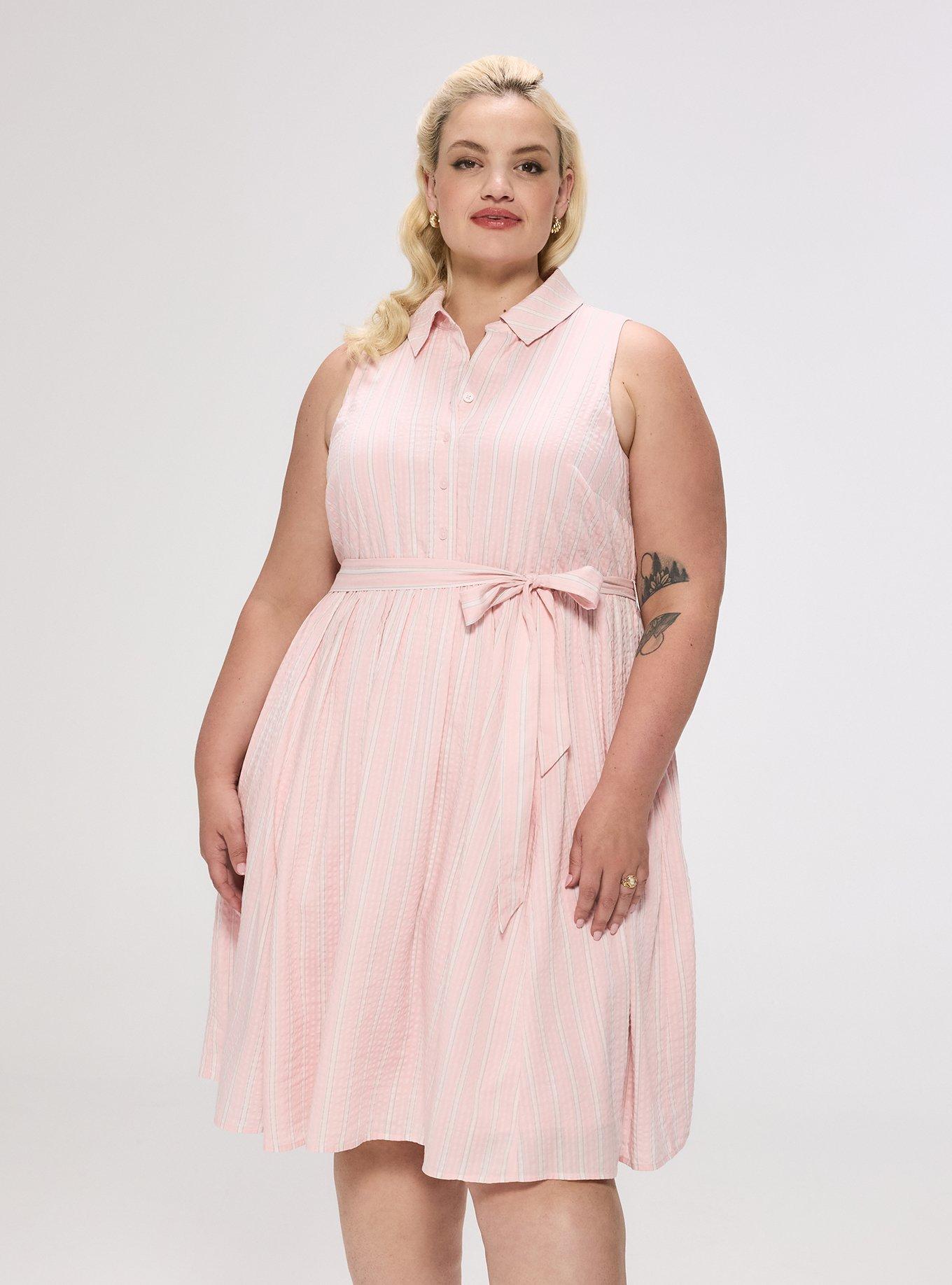 Retro Chic Collared Button Front Midi Dress, LENNY STRIPE PINK ALMOND BLOSSOM, alternate