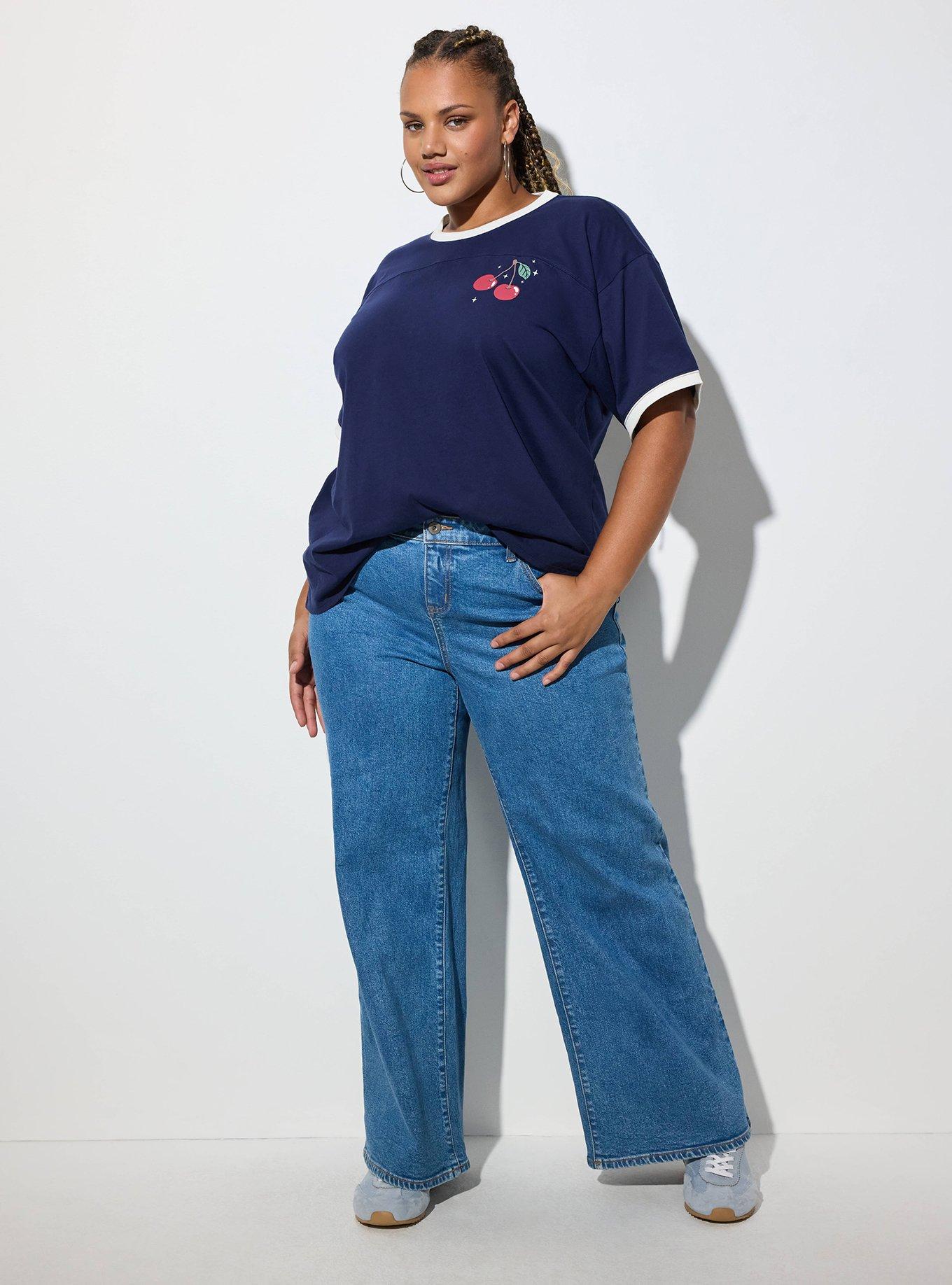 Plus Size LoveSick Oversized Boyfriend Crew Tee, CHERRY STARS PEACOAT, alternate