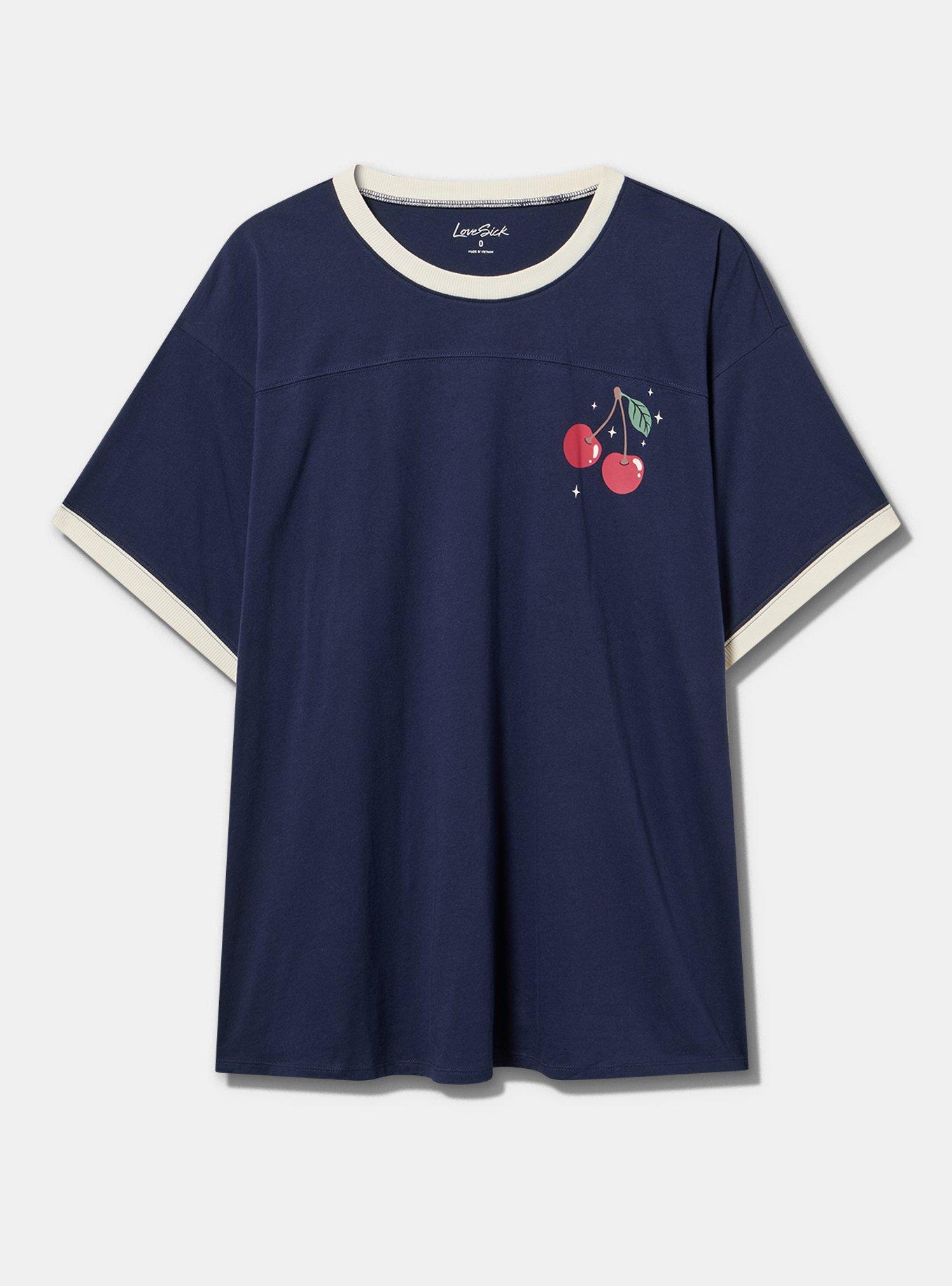 LoveSick Oversized Boyfriend Crew Tee, CHERRY STARS PEACOAT, flat