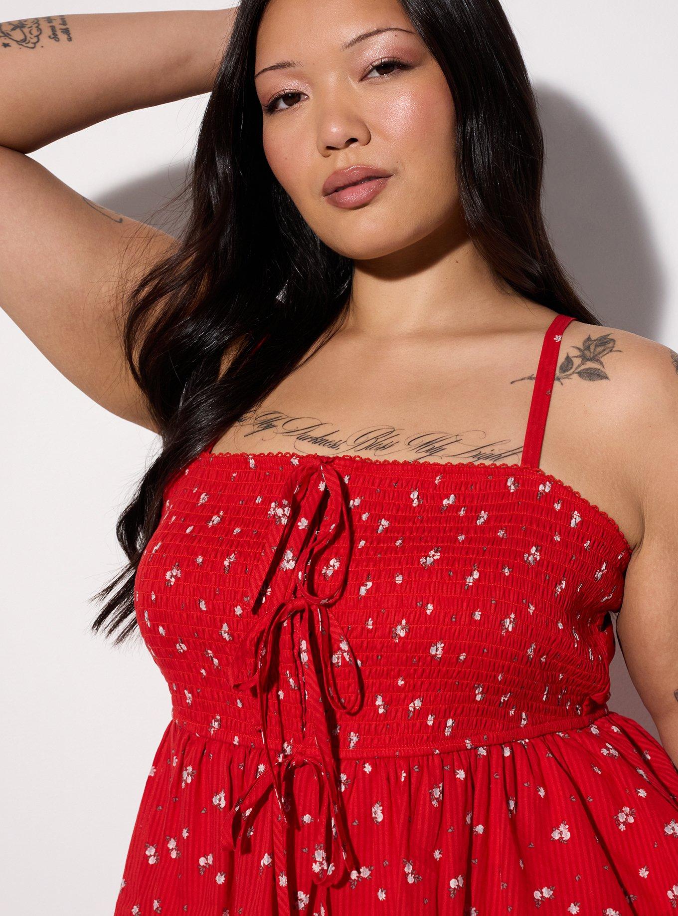 LoveSick Smocked Peplum Top, BINGLY DITSY ROSE RED, alternate