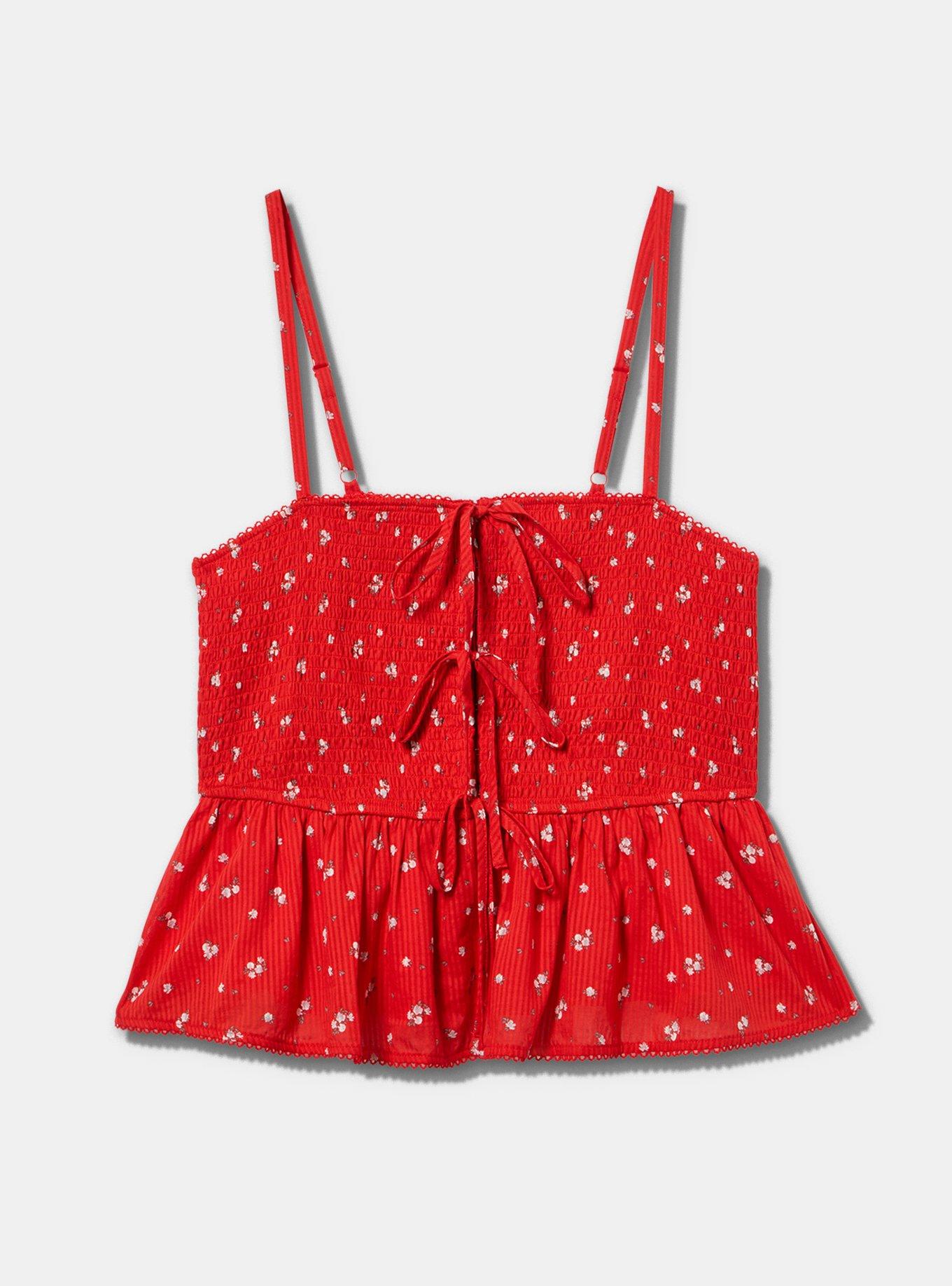 LoveSick Smocked Peplum Top, BINGLY DITSY ROSE RED, flat