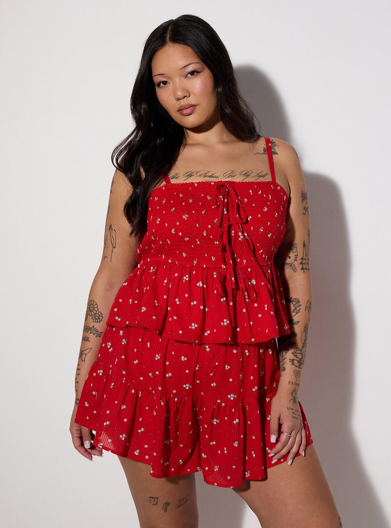 LoveSick Smocked Peplum Top, BINGLY DITSY ROSE RED, hi-res