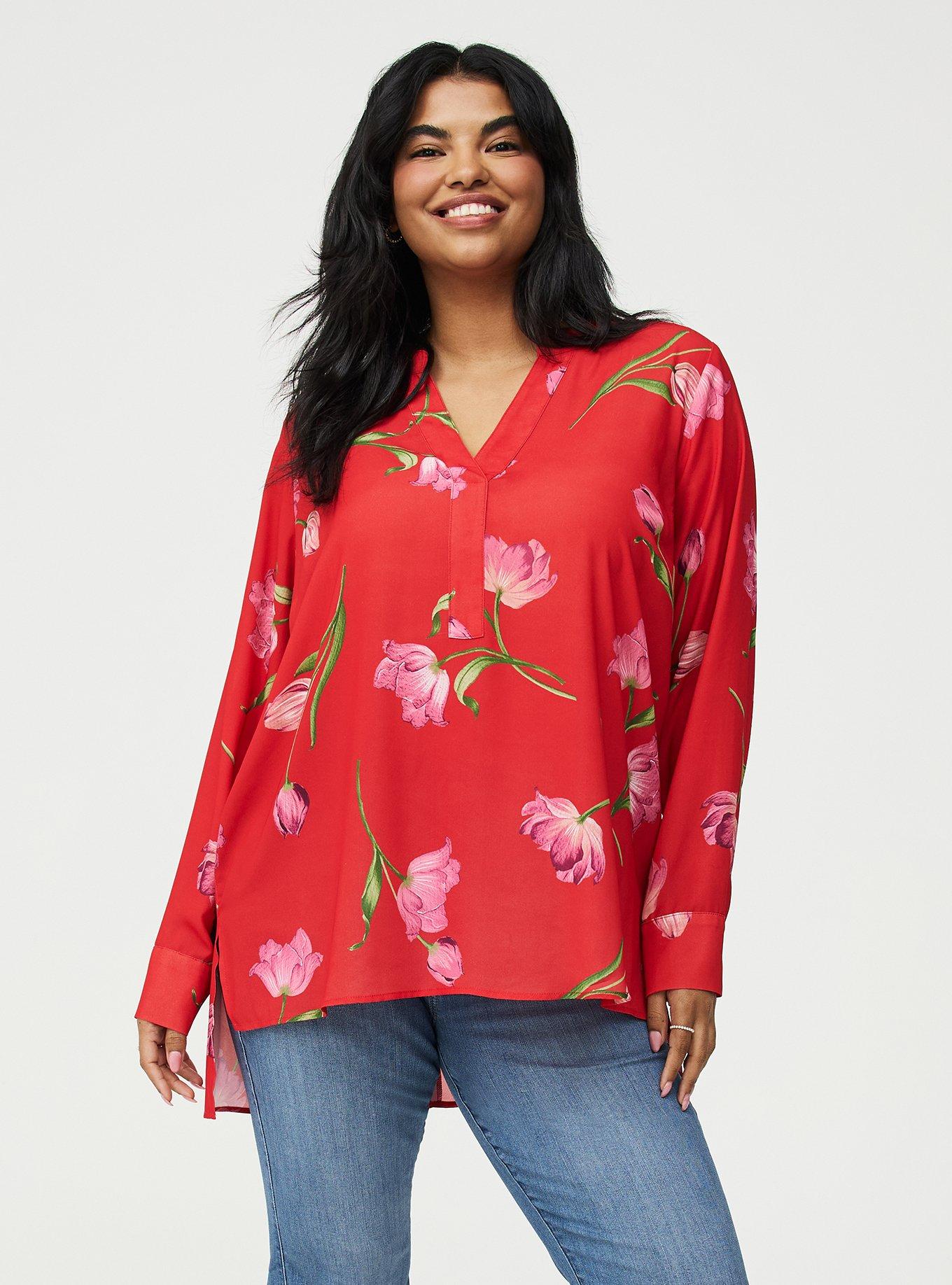 Georgette Tunic Blouse, SALMA FLORAL RED, alternate