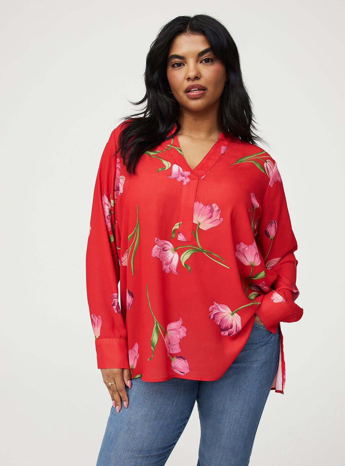 Georgette Tunic Blouse, SALMA FLORAL RED, hi-res