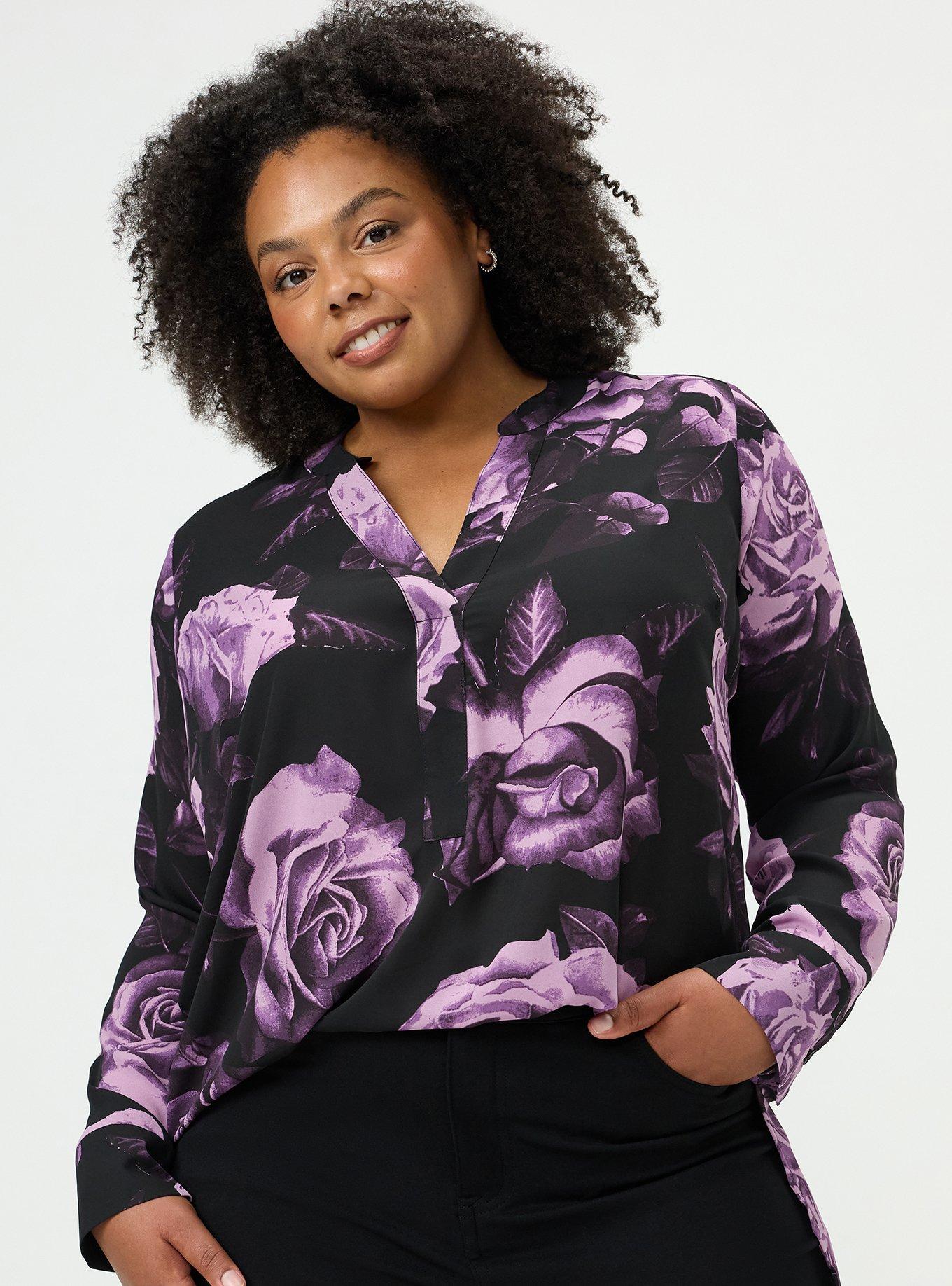 Georgette Tunic Blouse, CARA ROSES FLORAL PURPLE, alternate