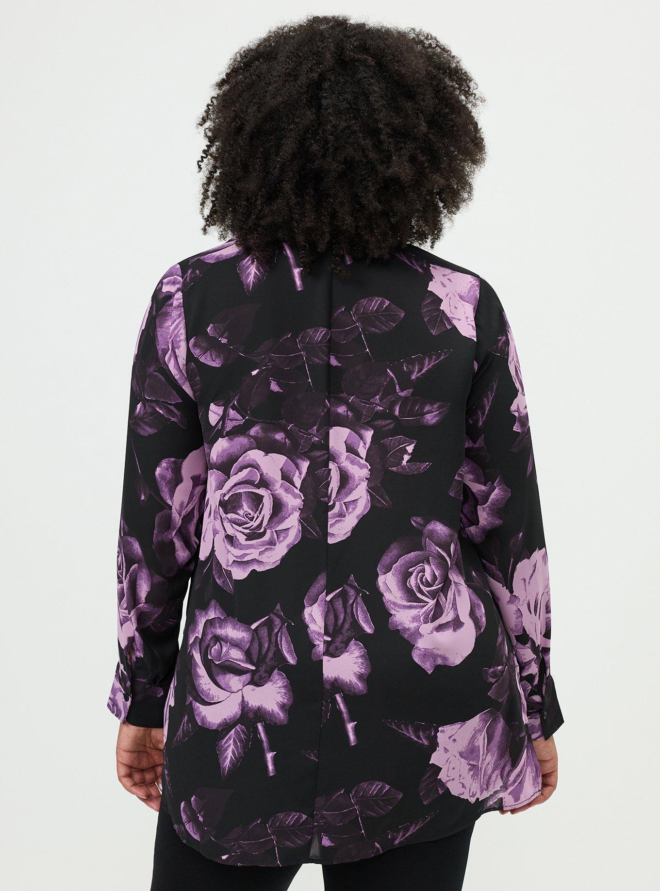 Georgette Tunic Blouse, CARA ROSES FLORAL PURPLE, alternate