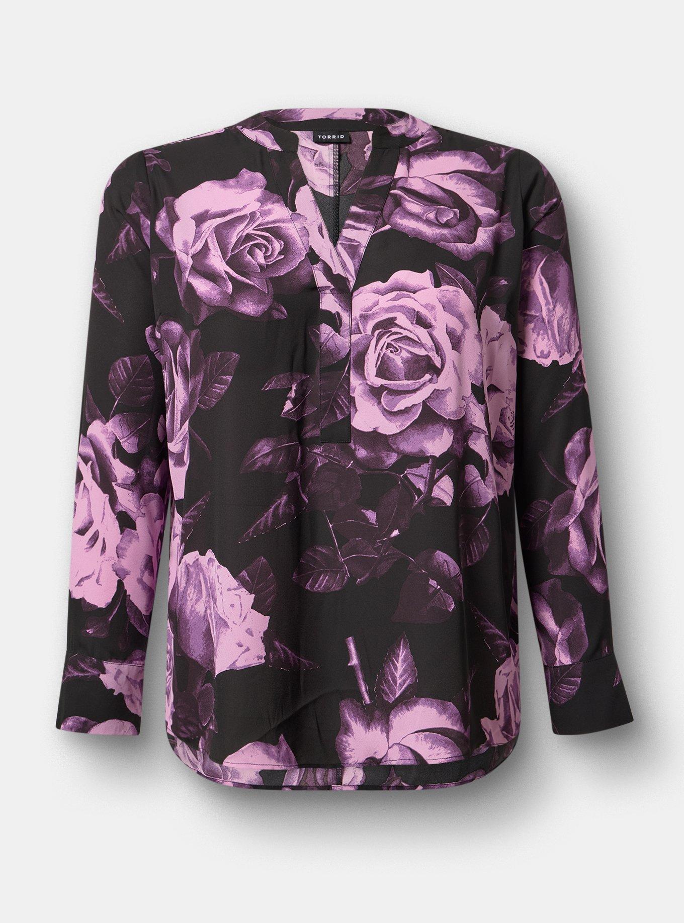Georgette Tunic Blouse, CARA ROSES FLORAL PURPLE, hi-res