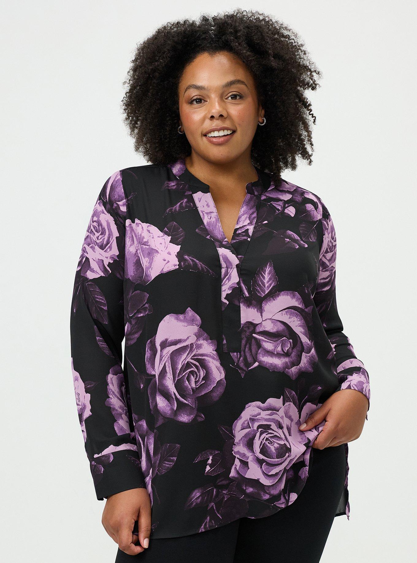Georgette Tunic Blouse, CARA ROSES FLORAL PURPLE, hi-res