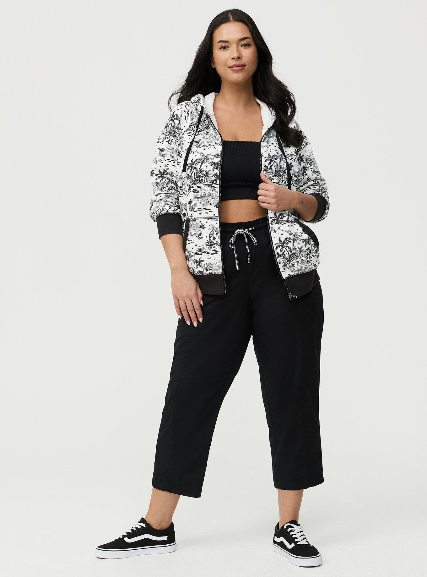 French Terry Zip-Up Hoodie, REVERIA TOILE BLACK, alternate