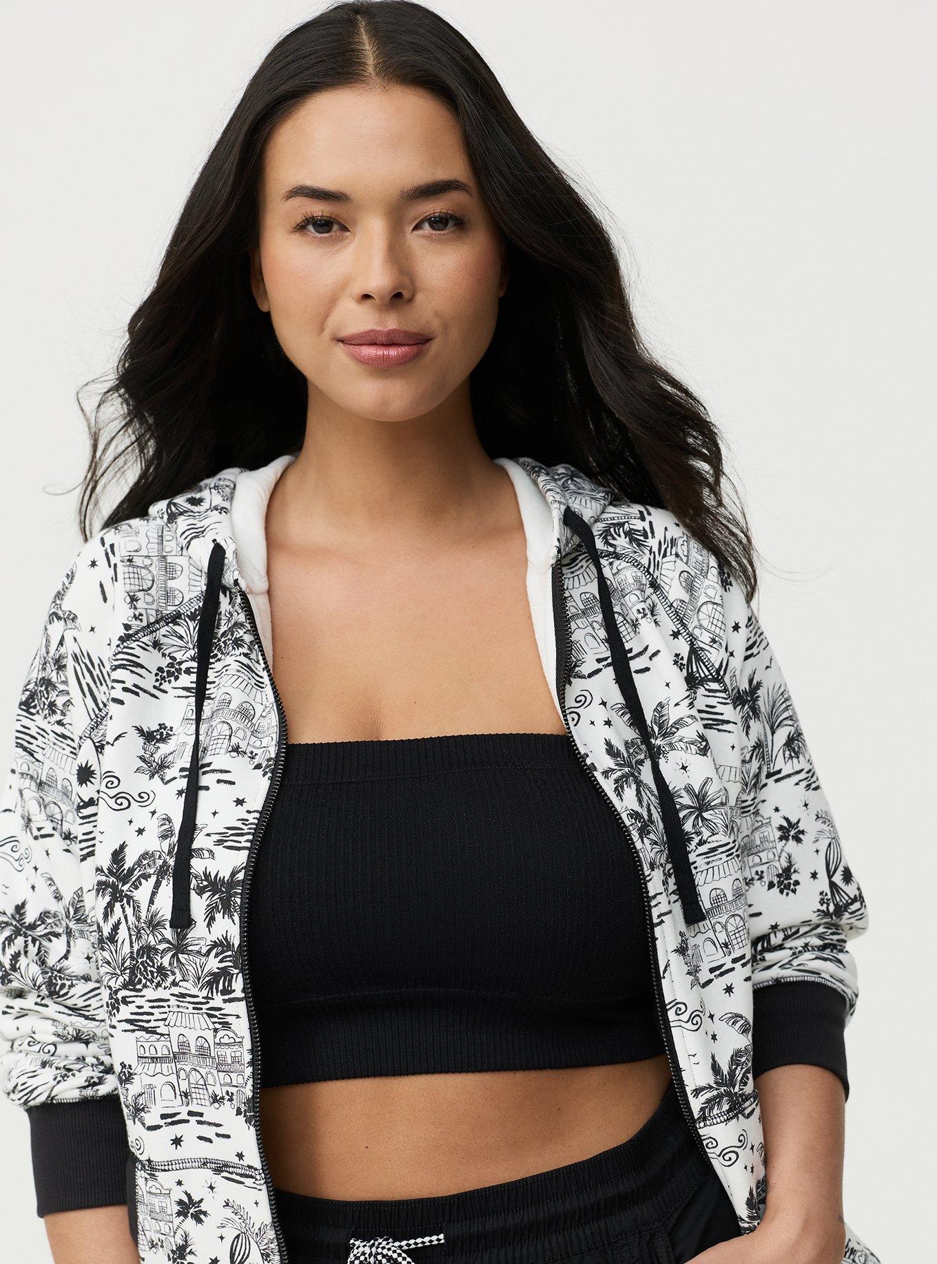 French Terry Zip-Up Hoodie, REVERIA TOILE BLACK, alternate