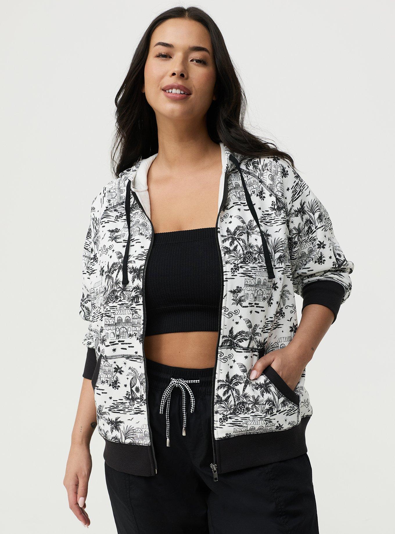 French Terry Zip-Up Hoodie, REVERIA TOILE BLACK, alternate