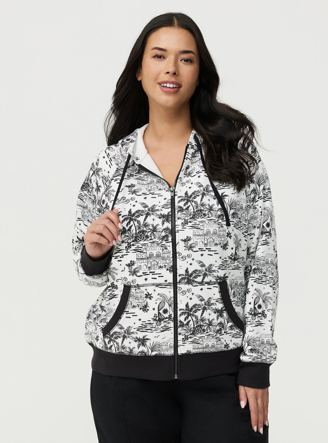 French Terry Zip-Up Hoodie, REVERIA TOILE BLACK, hi-res