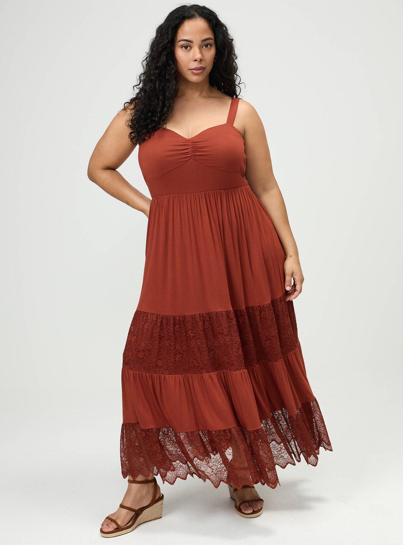 Sweetheart Lace Inset Maxi Dress, ROASTED RUSSET, hi-res